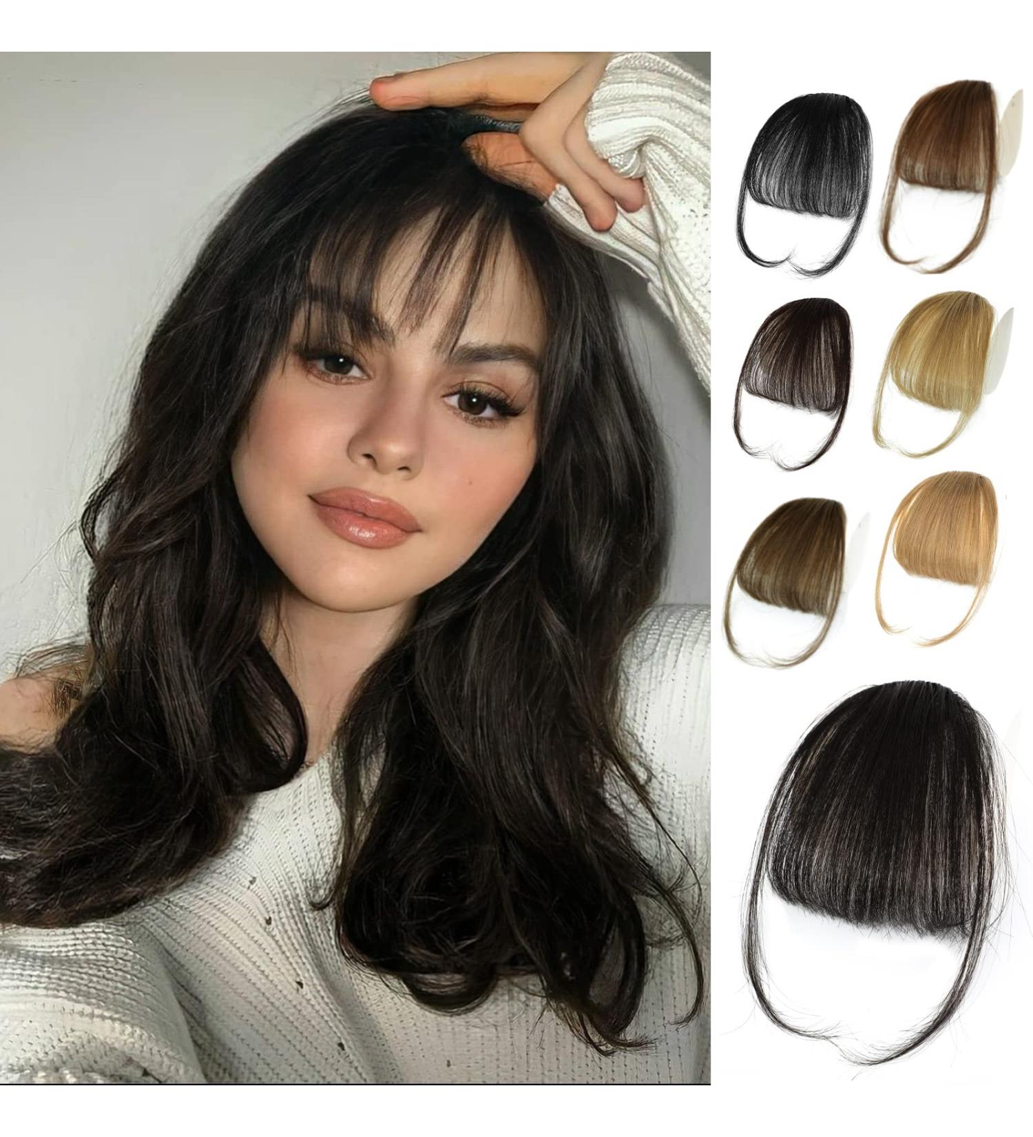 Clip in Bangs - 100% Human Hair Wispy Bangs Extensions in Brown Black for Women - Buy Online on GoSupps.com