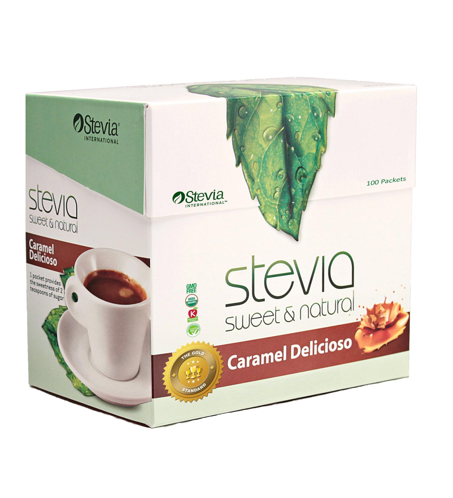 AnuMed Premium Stevia - Sweet & Natural Caramel Delicioso 100 Pckts - Buy Online on GoSupps.com