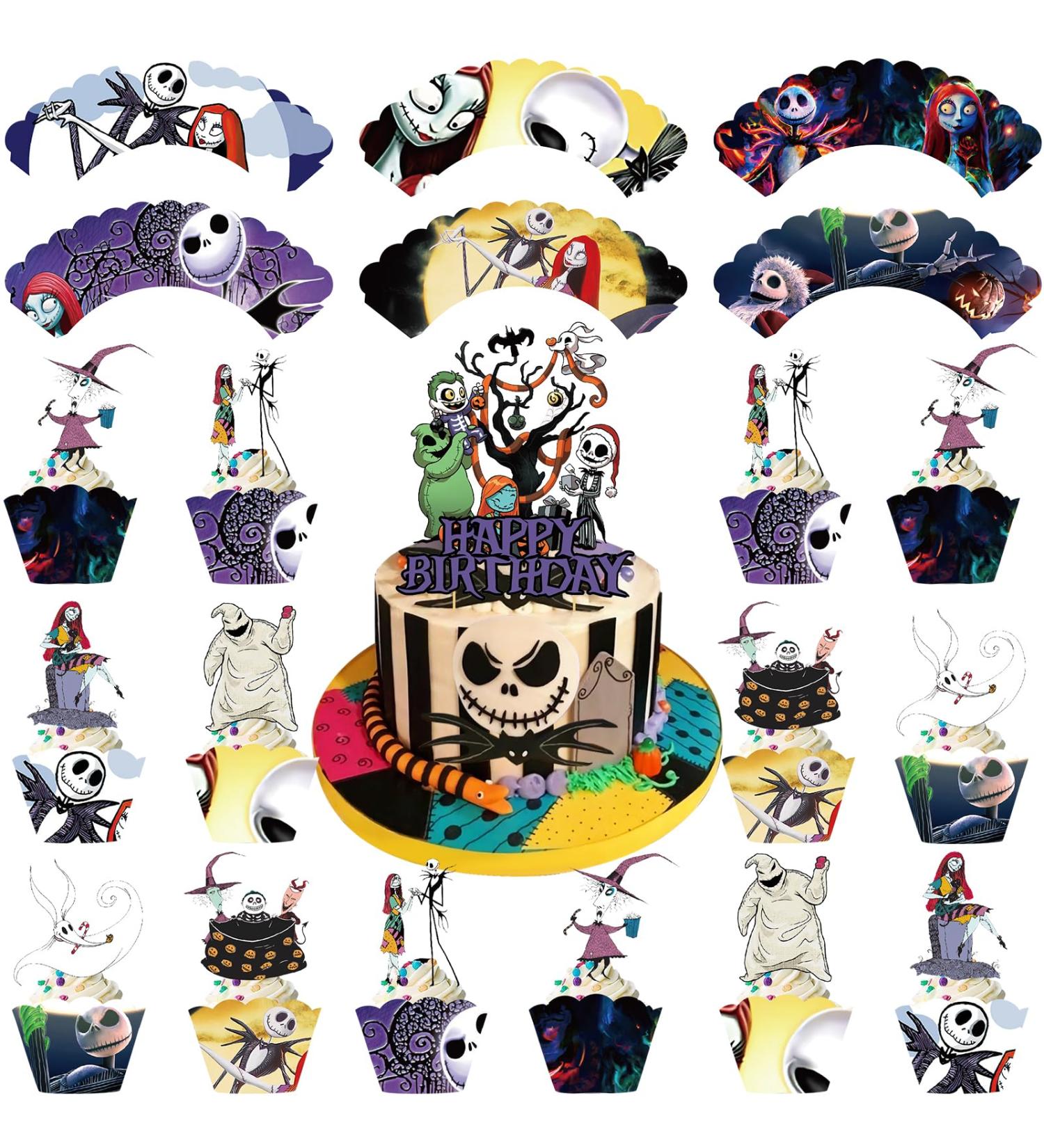 49 Pcs Nightmare Happy Birthday Cake Decorations Includes 24 Pcs Nightmare Theme Cupcake Toppers 24 Pcs Cupcake Wrappers 1 Big Cake Topper for Kids Halloween Birthday Party Decorations - Buy Online on GoSupps.com