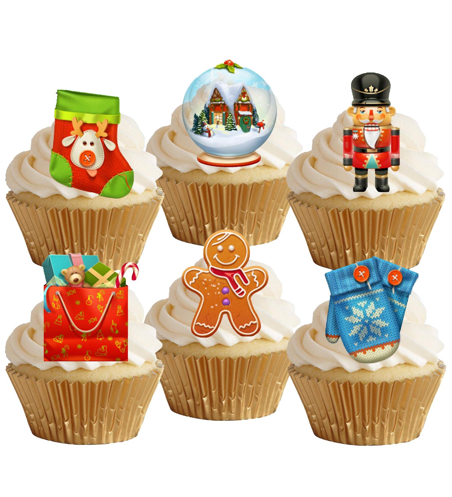 Pre-Cut Christmas Mix VII. Edible Wafer /Rice Paper Cupcake Cake Toppers Birthday Winter Party Holiday Decorations