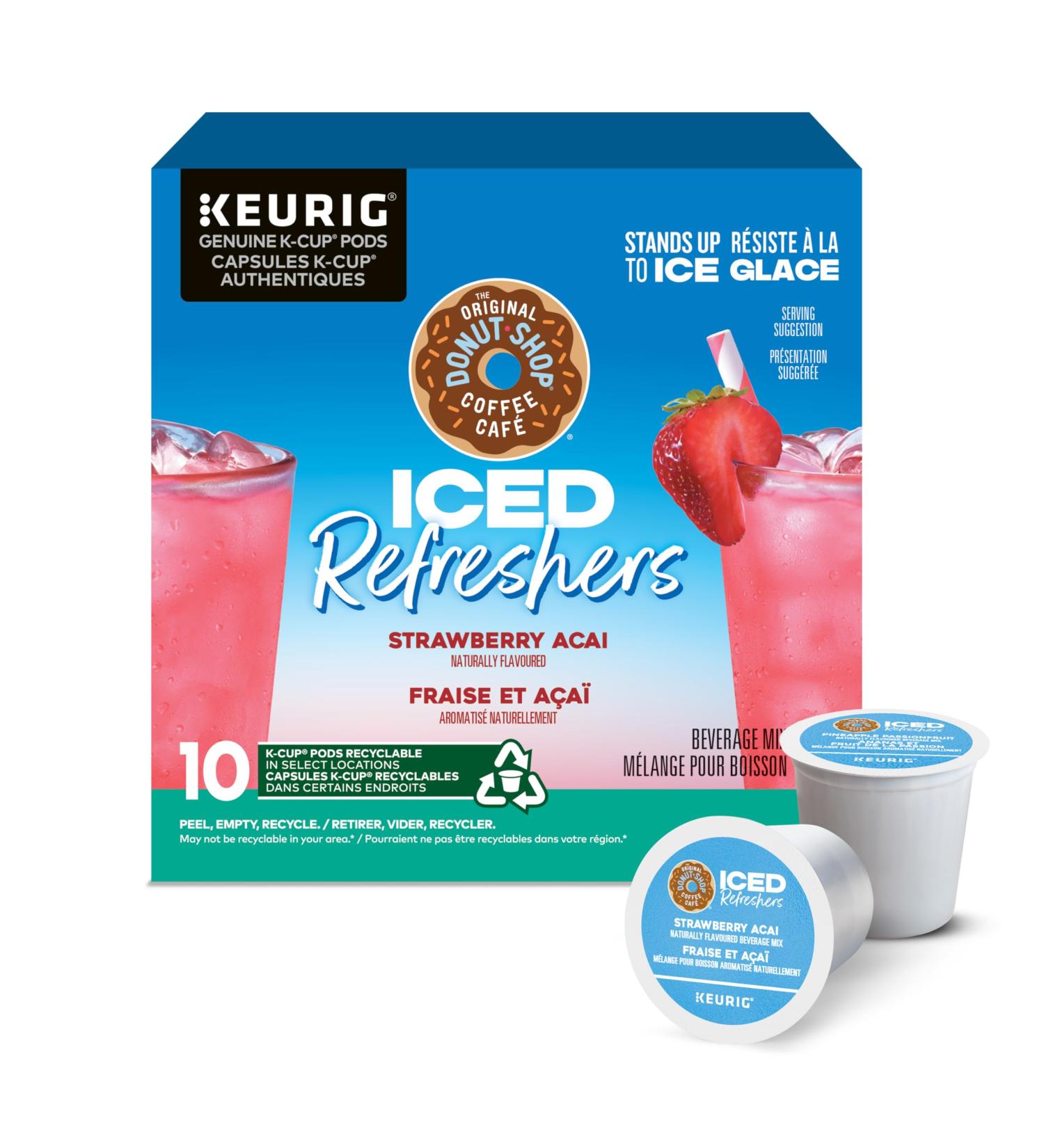 The Original Donut Shop Iced Refreshers Strawberry Acai K-Cup Pods 10 Count Strawberry Acai 10 count (Pack of 1) - Buy Online on GoSupps.com