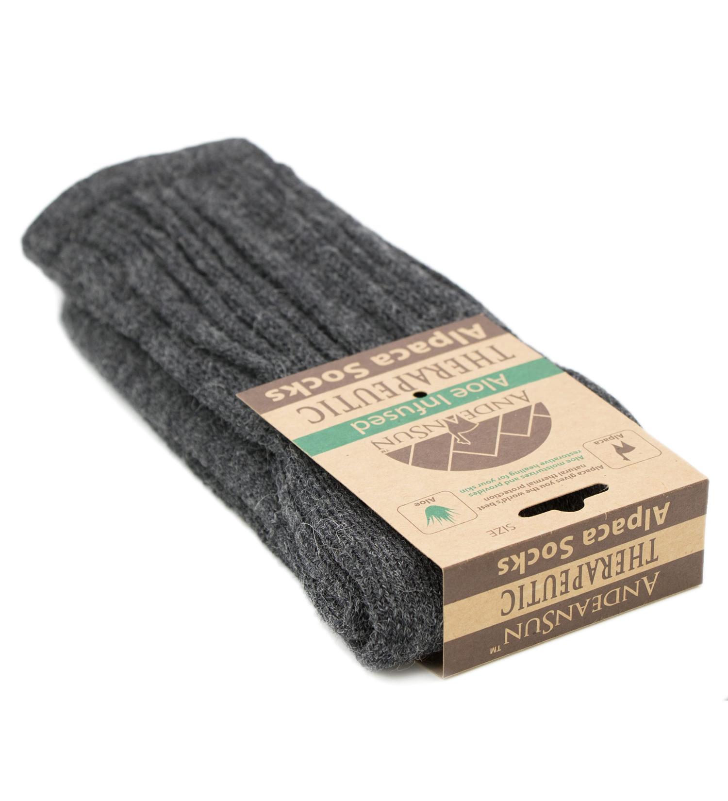 AndeanSun Warm Therapeutic Crew Alpaca Socks for Circulation Unisex  Large Grey