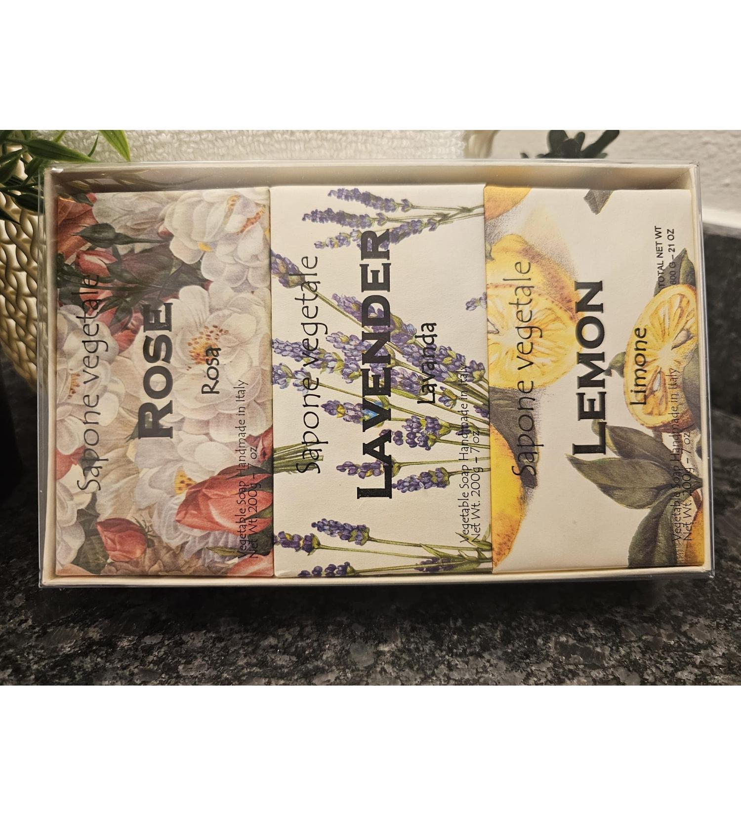 Italian Vegetable Luxury Soap Bar Set of 3 - Rose Lavender & Lemon - Gift-Ready 21 Oz | Premium International Shipping - Buy Online on GoSupps.com