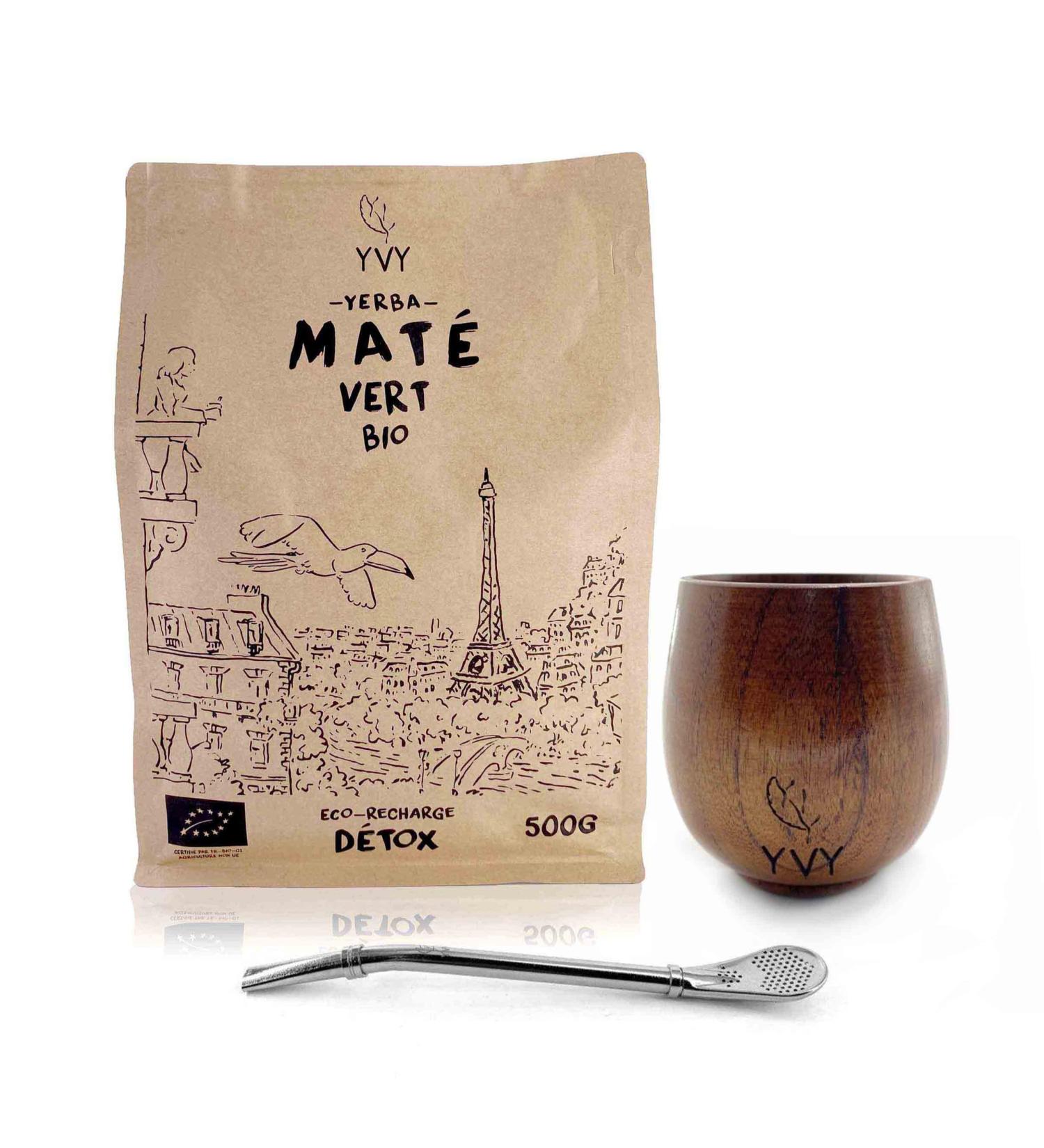 YVY MAT Mate Kit | Mate Pack with Wooden Calabash Bombilla and 1 Pouch of Yerba Mate Organic Green 500g | Complete Set for Beginning Mate | Mate Box Discovery of Flavors - Buy Online on GoSupps.com