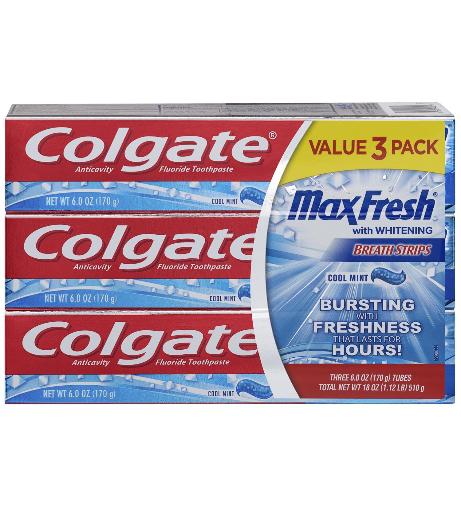 Colgate Max Fresh Toothpaste With Mini Breath Strips Cool Mint 6 Ounce (Pack of 3)