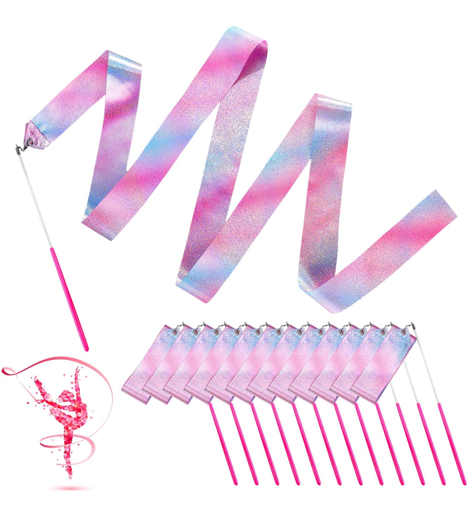 Sparkling Dance Ribbon Flash Gymnastics Ribbons 78.74 Rhythmic Shining Silk Dance Ribbons - Pink Twirling Ribbons (12 Pack) - Buy Online on GoSupps.com