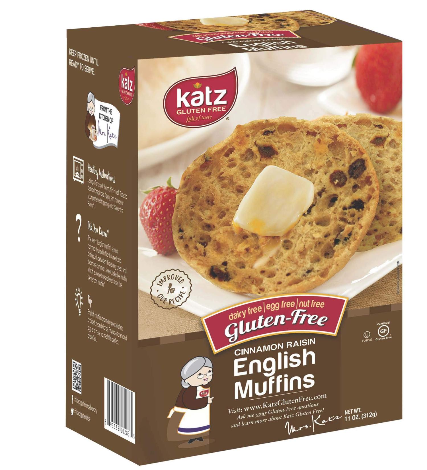 Katz Gluten Free Cinnamon Raisin English Muffins - Dairy, Nut, and Gluten Free - Kosher | 4 Count, 11 Ounce Pack | Cinnamon Flavor - Buy Online on GoSupps.com