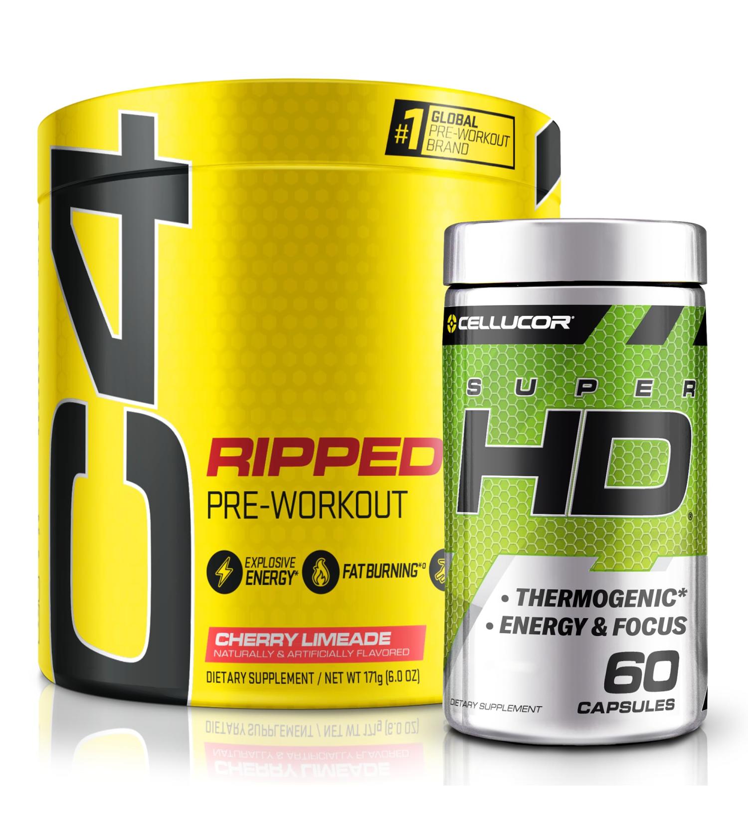 C4 Ripped & SuperHD The Thermogenic Bundle C4 Ripped Pre Workout Powder Cherry Limeade 30 Servings + SuperHD with Capsimax and Green Tea Extract 60 Servings Cherry Limeade + SuperHD Bundle Thermogenic Bundle - Buy Online on GoSupps.com