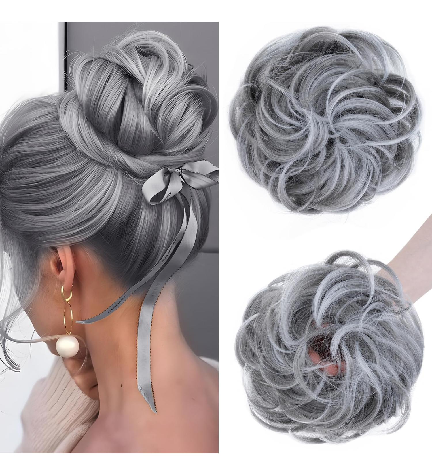 S-Noilite Dark Grey Hair Scrunchies for Women - Thick Messy Bun Chignons Ponytail Extensions - Buy Online on GoSupps.com