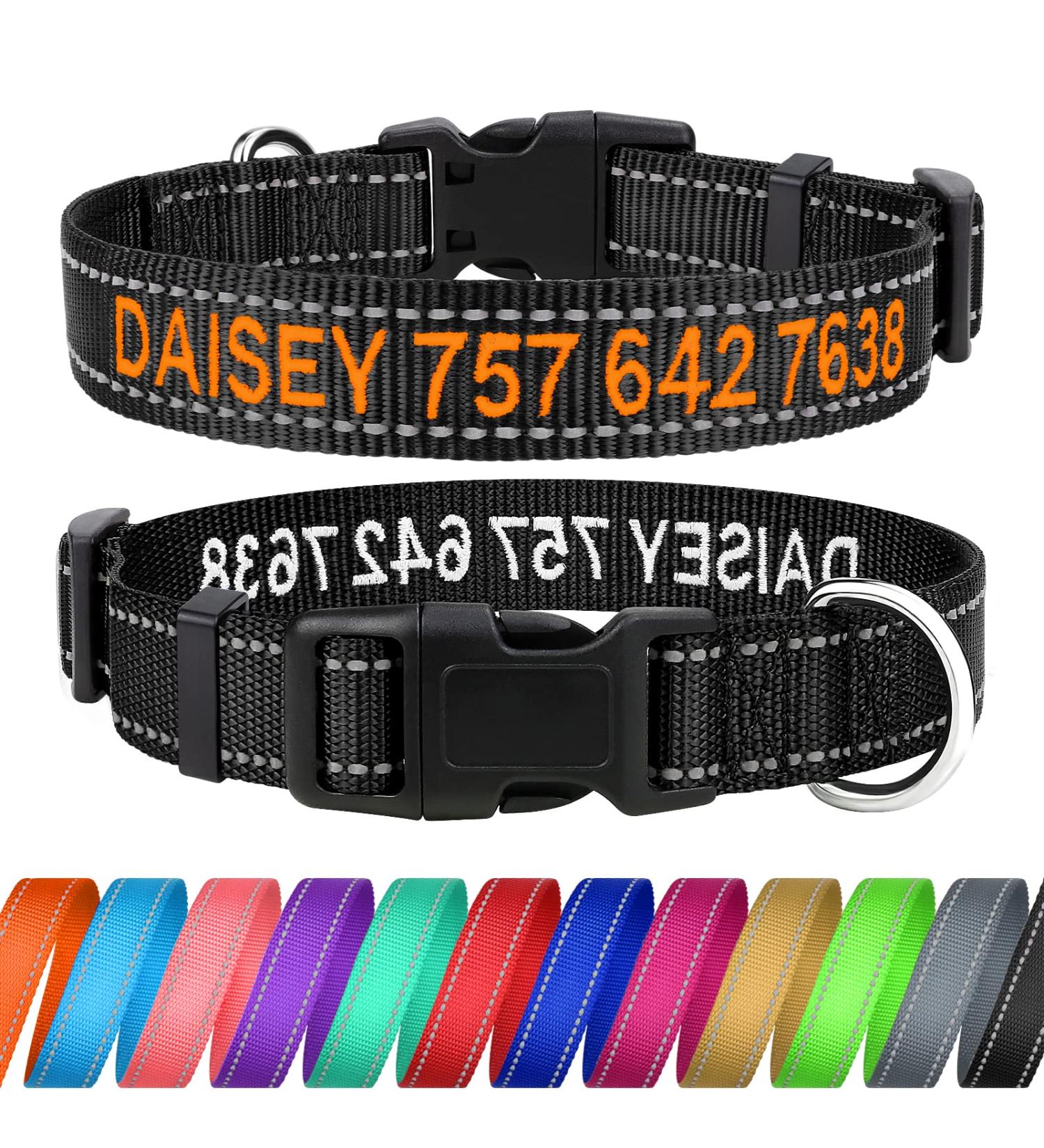 Tagme Personalized Large Dog Collar - Embroidered Reflective Nylon with Pet Name & Phone Number - Black (1 Pack) - Buy Online on GoSupps.com