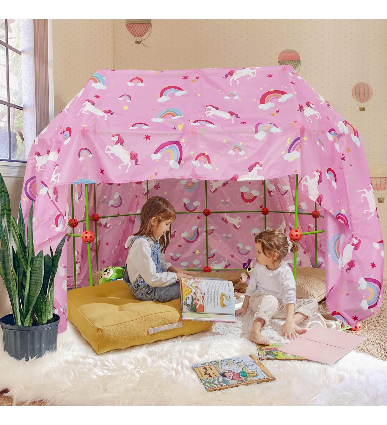Kids Pink Blanket Fort Building Kit - Indoor Play Tent Toy for Boys & Girls, 126 L x 94 W - Ages 3-8 - Buy Online on GoSupps.com