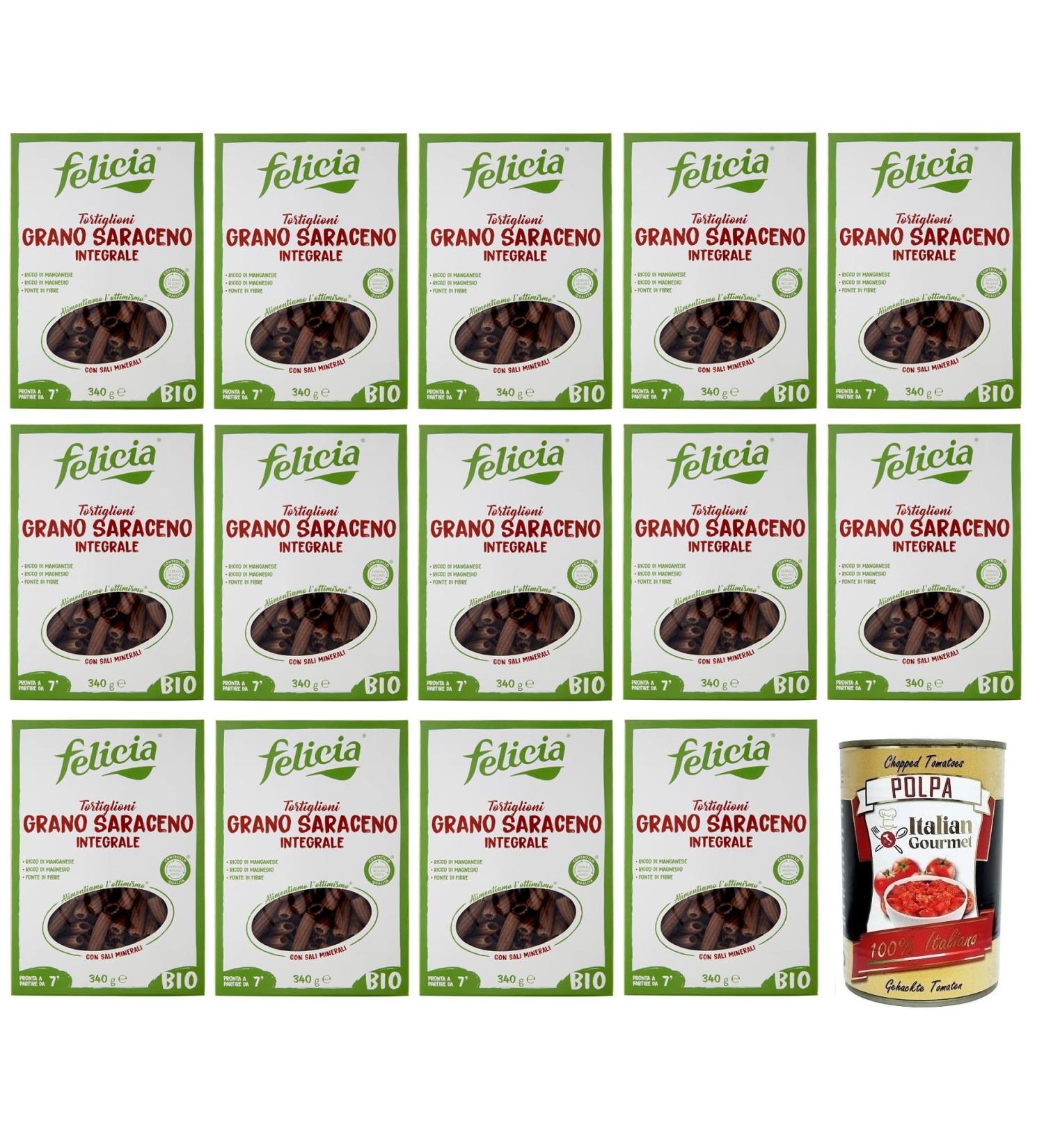 Felicia Tortiglioni di Grano Saraceno Integrale pasta with 100 organic buckwheat organic and naturally glutenfree pack of 340 g + Italian Gourmet Polpa di Pomodoro 400 g can 14 - Buy Online on GoSupps.com