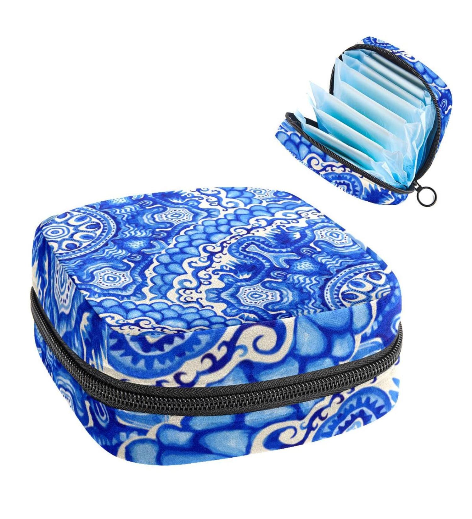 GIAPB Period Bag - Blue Art Flower Pattern Period Pouch & Makeup Travel Bag - Buy Online on GoSupps.com