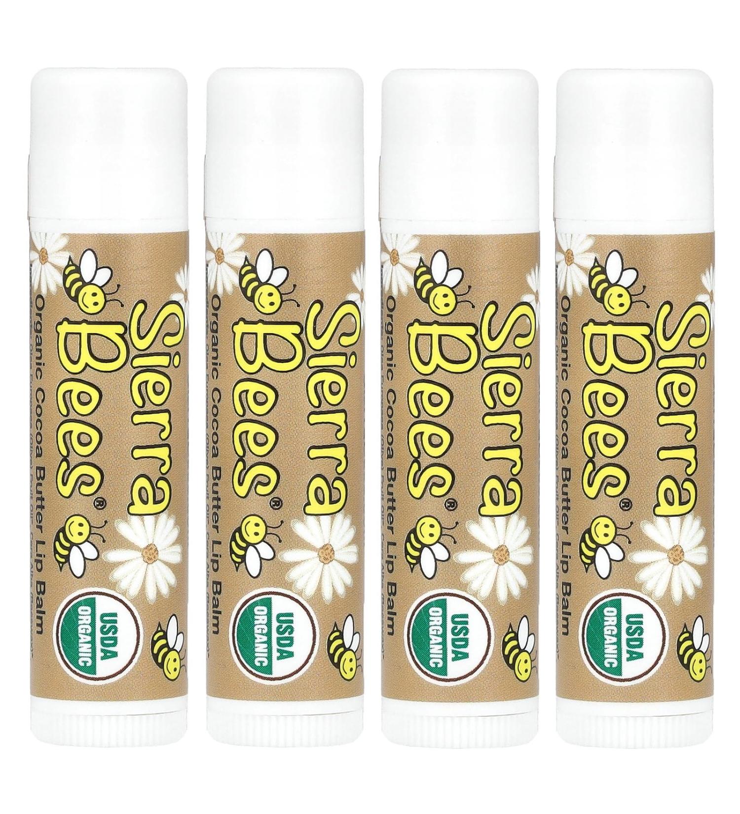Sierra Bees Organic Lip Balms - Cocoa Butter 4 Pack (0.15 oz Each) | Natural Hydration for Soft Lips - International Shipping Available - Buy Online on GoSupps.com