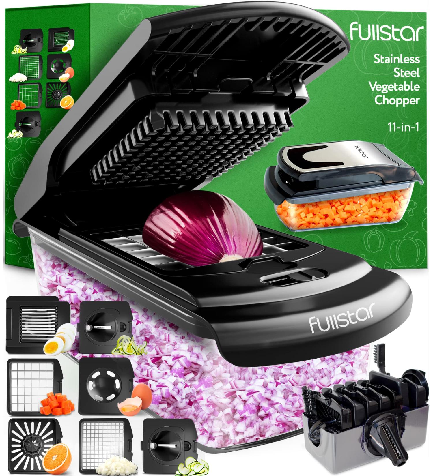 Vegetable Chopper Vegetable Cutter - Veggie Onion Salad Food Chopper Manual - Potato Chipper - Veg Chopper and Dicer - Kitchen Tools & Gadgets (7-in-1 Stainless Steel Black) - Buy Online on GoSupps.com