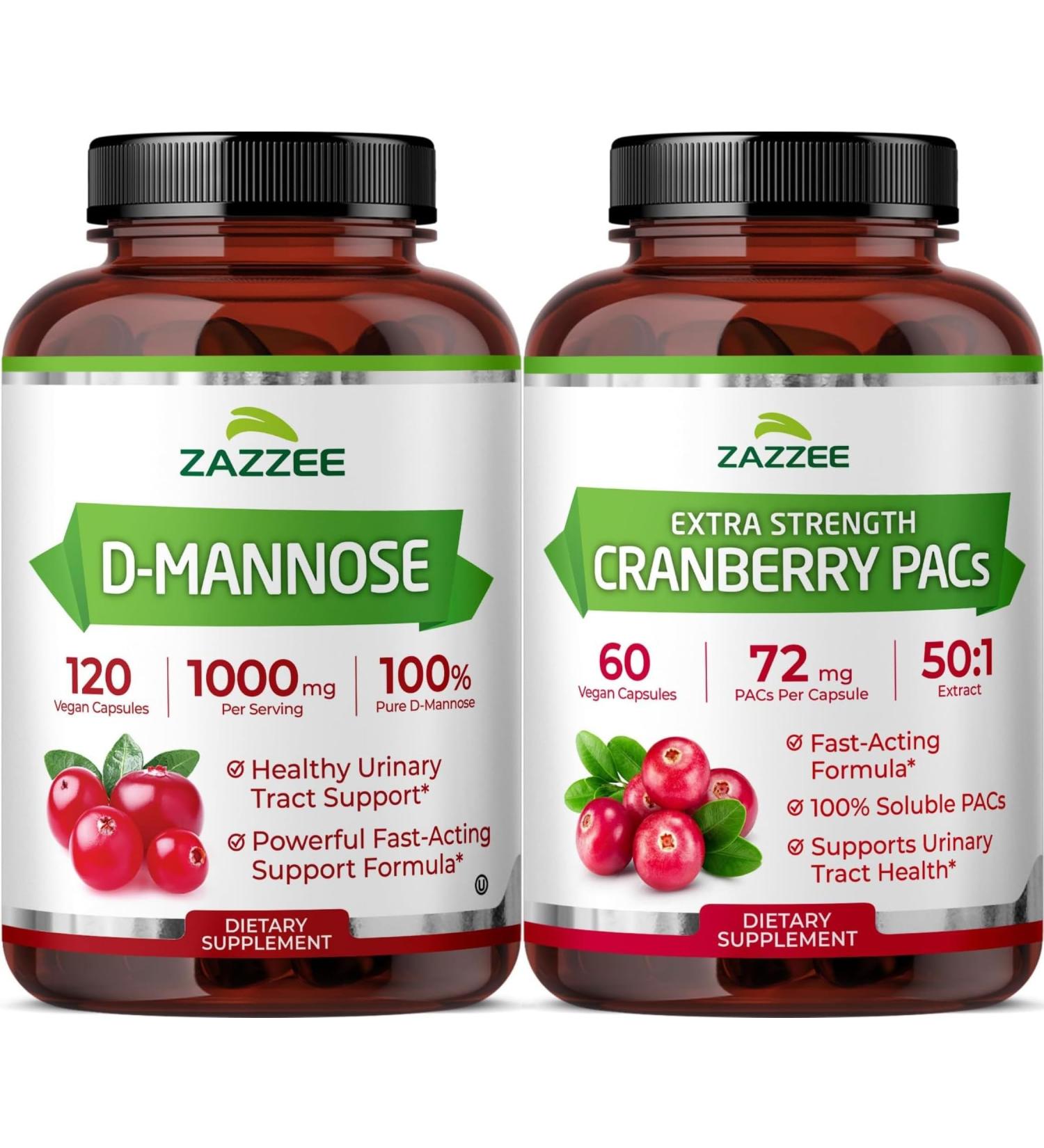 Zazzee Ultimate Urinary Tract Support Bundle | Super Concentrated Proanthocyanidin Cranberry Extract Capsules Plus D-Mannose 1000mg Capsules for UT & Bladder Cleansing (60 Servings Each) - Buy Online on GoSupps.com