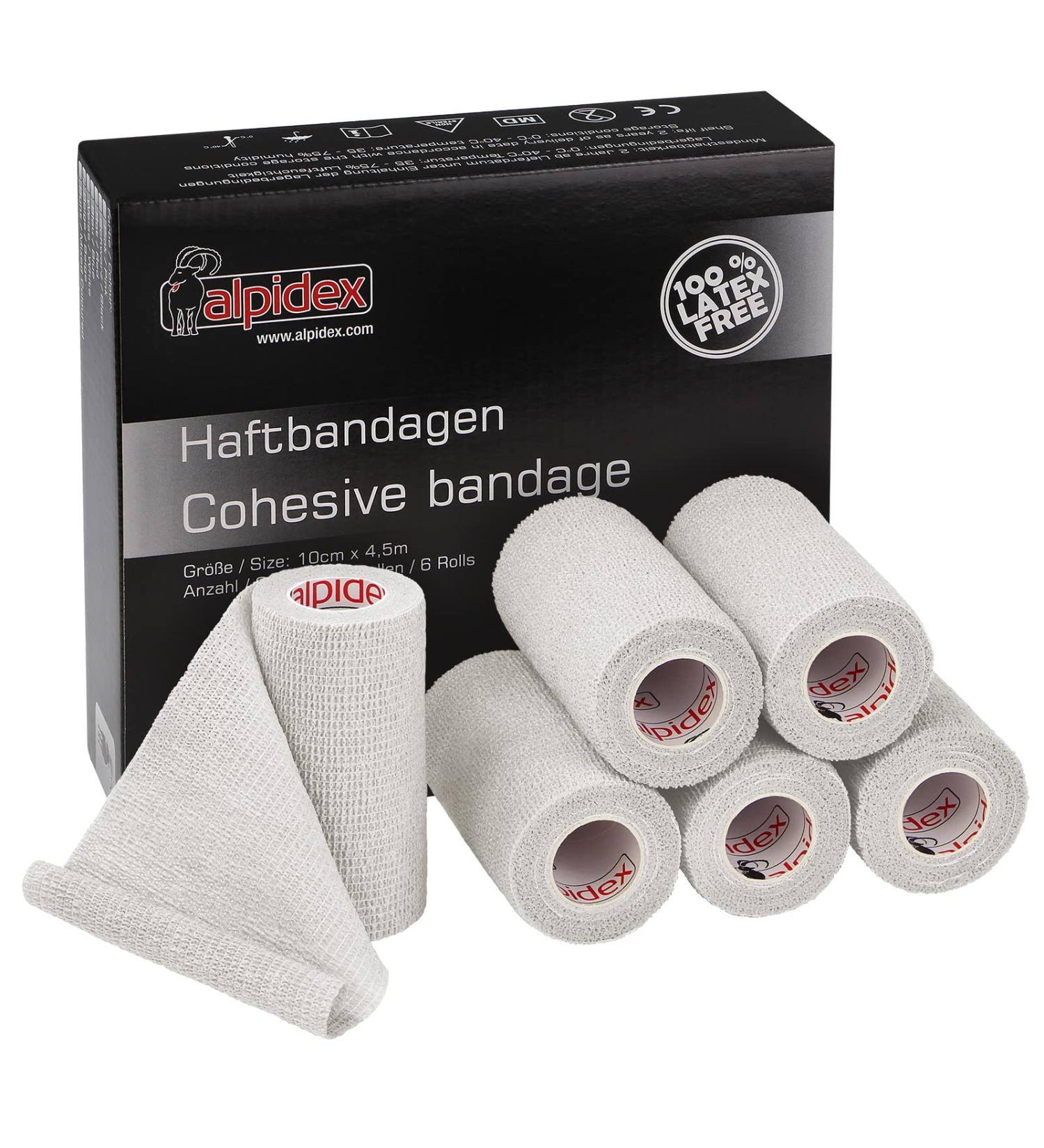 Alpidex Self-Adhesive Elastic Bandage Tape - 6 Rolls 10cm x 4.5m for Pets & Humans - Vet Wrap for Dogs Horses & Sports - White - Buy Online on GoSupps.com