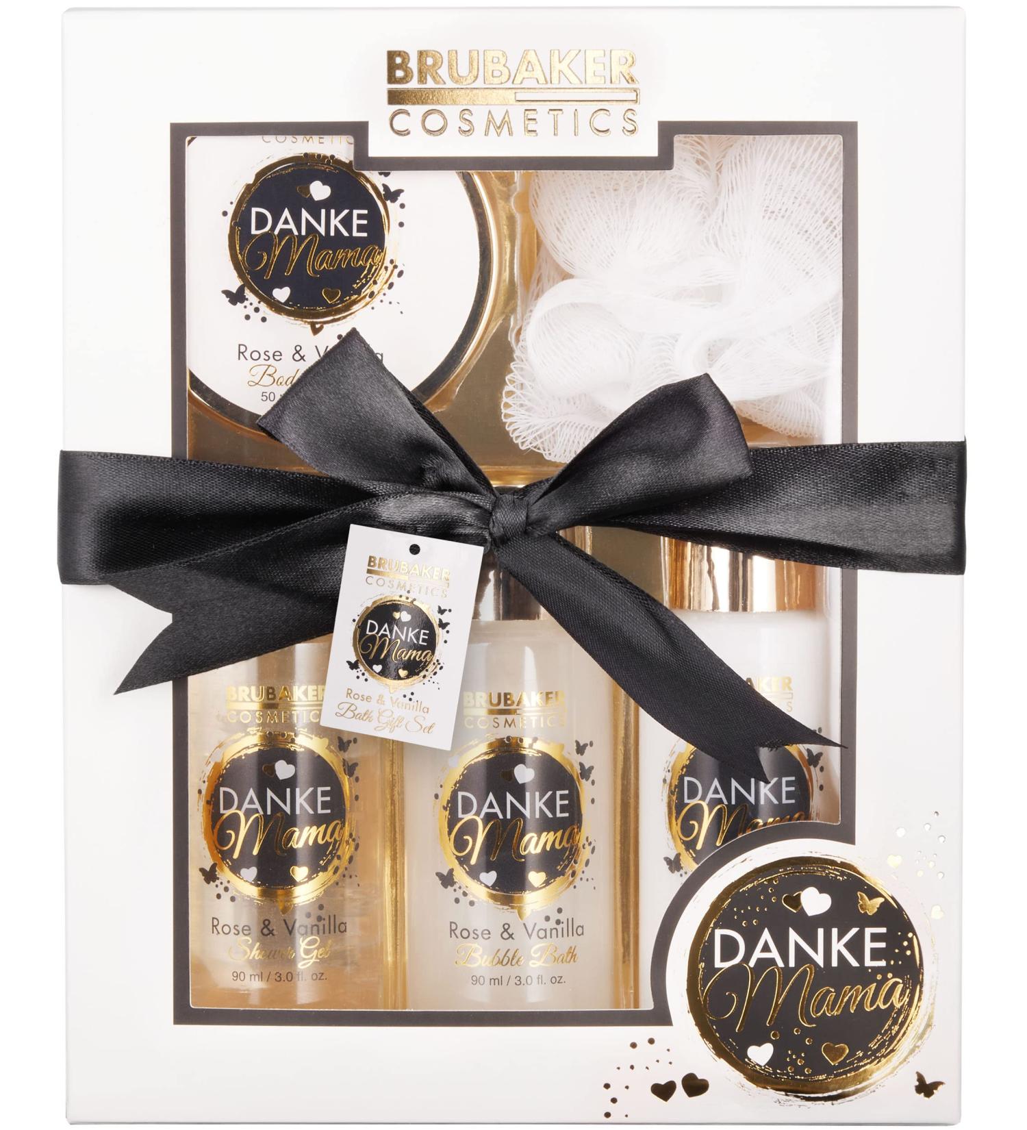 Brubaker Cosmetics - Thanks Mama 5-Part Shower & Swimming Set | Rose Vanilla Fragrance | Luxe Mother's Gift Set with Peeling Sponge & Loop | Black White & Gold Packaging - Buy Online on GoSupps.com