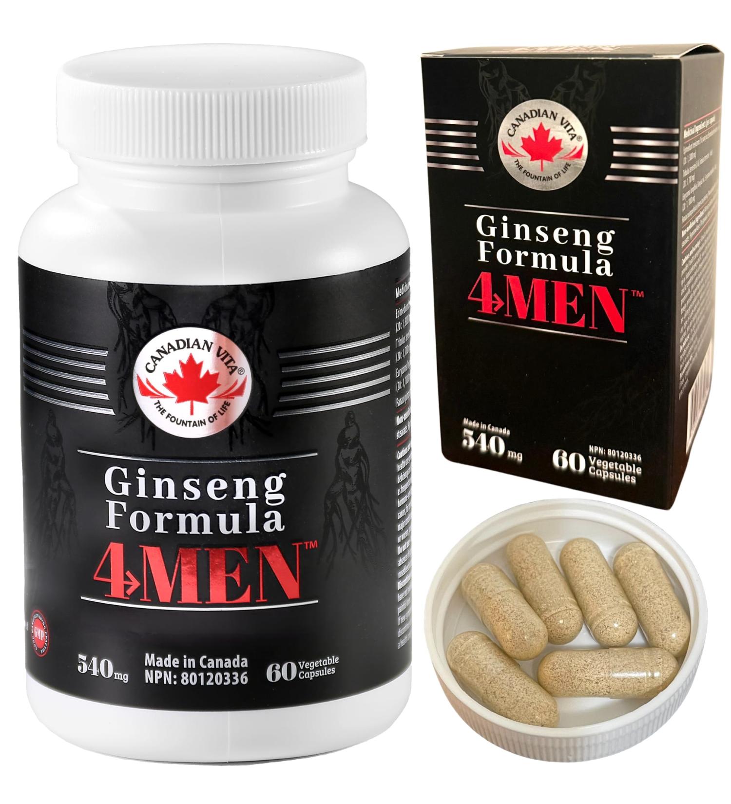Canadian Vita Ginseng Formula 4MEN - Natural Ingredient Supplement - Canadian Ginseng/Tribulus Terrestris/Tongkat Ali/Epimedium Brevicornu - Energy/Immunity/Focus/Stress Relief - Buy Online on GoSupps.com