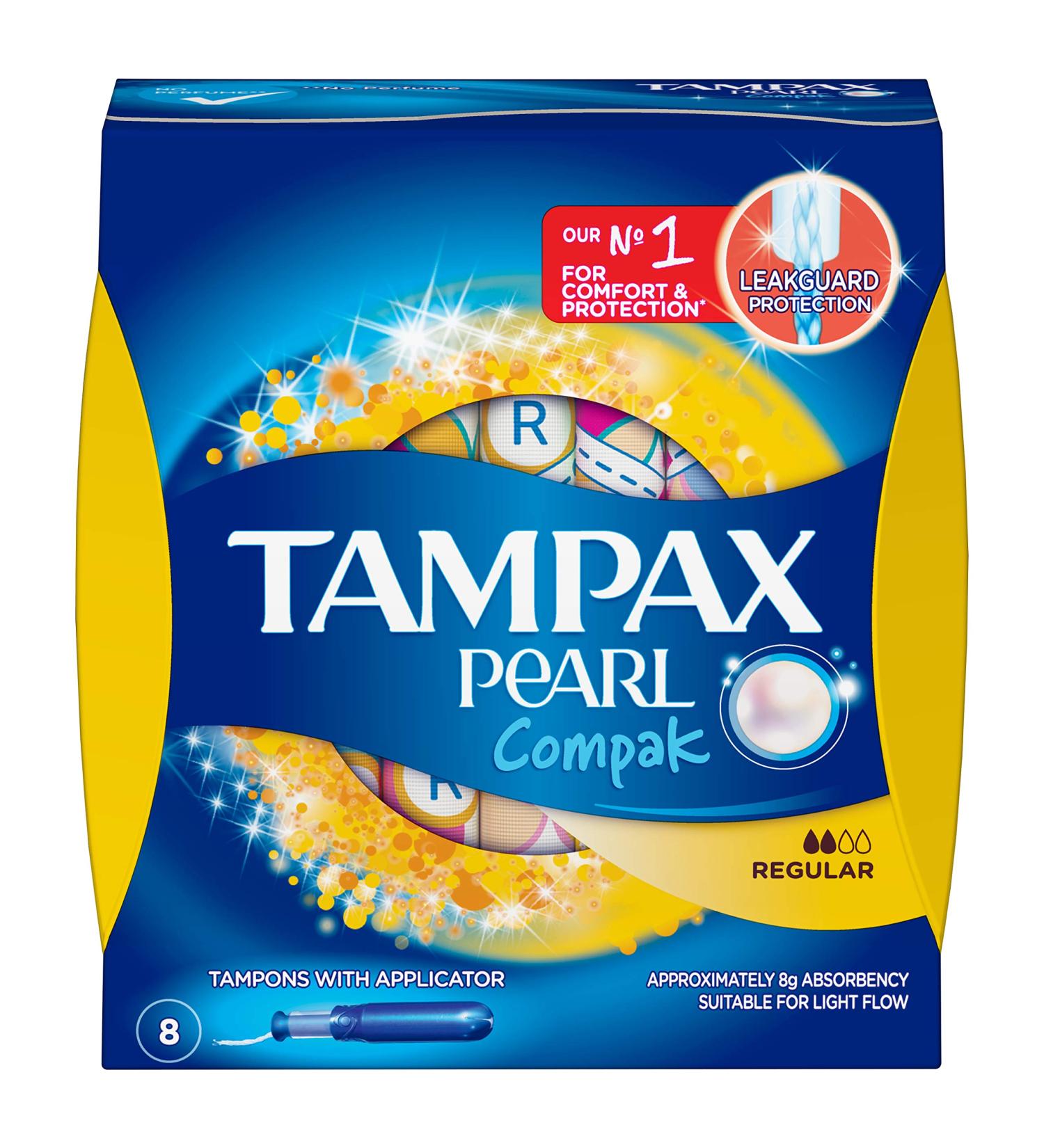 Tampax Pearl Compak Tampons Regular Light 8 Count - Trusted Protection - Buy Online on GoSupps.com