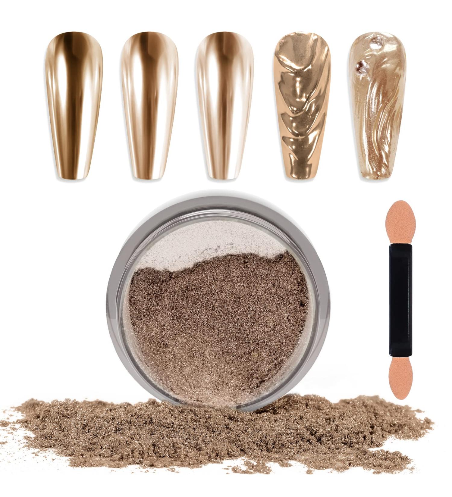 Laza Chrome Nail Powder - Holographic Glitter for DIY Gel Polish & Nail Art | Metallic Dust & Reflective Pigment in Champagne Gold - Buy Online on GoSupps.com