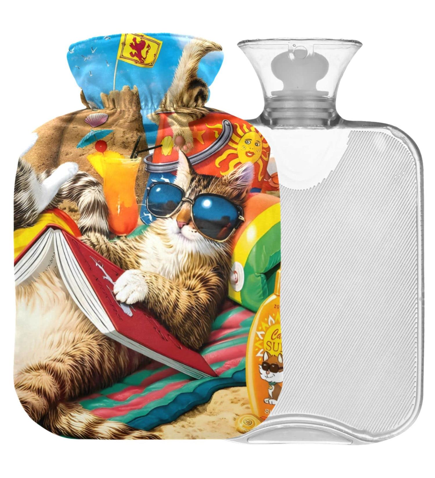 Naanle Funny Cats Hot Water Bottle | 2L Handfoots Heating Bag for Pain Relief & Cold Therapy - Transparent Design - Buy Online on GoSupps.com