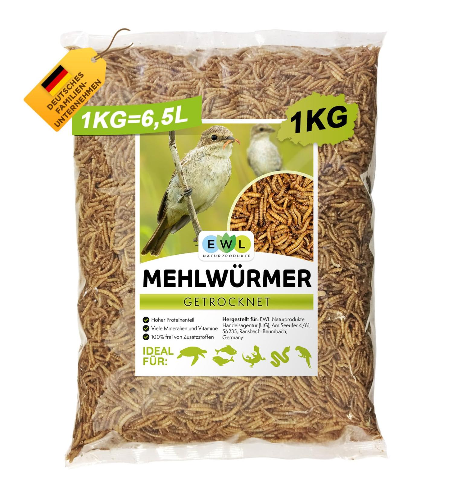 Flourworms Dried 1kg - Premium Insect Snack for Birds Fish Reptiles & Rodents | All-Year-Round Bird Feed & Squirrel Food - 6.5L (1 Pack) - Buy Online on GoSupps.com