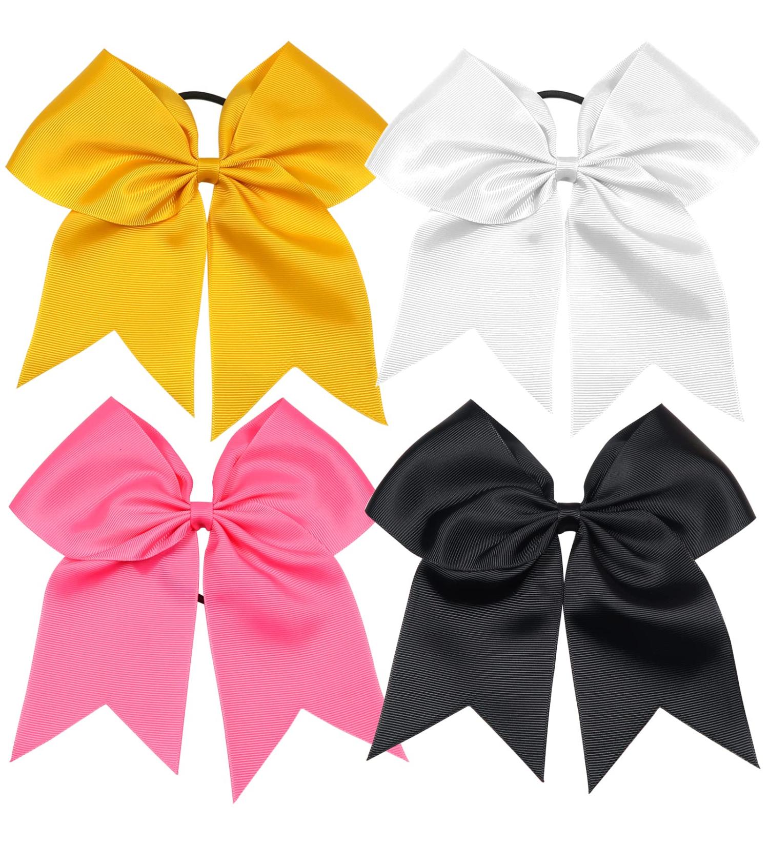 4pcs Large Cheer Bows Elastic Hair Tie Bands, Grosgrain Ribbon Ponytail Holder for Teen Girls - Yellow/Black/White/Pink - Buy Online on GoSupps.com