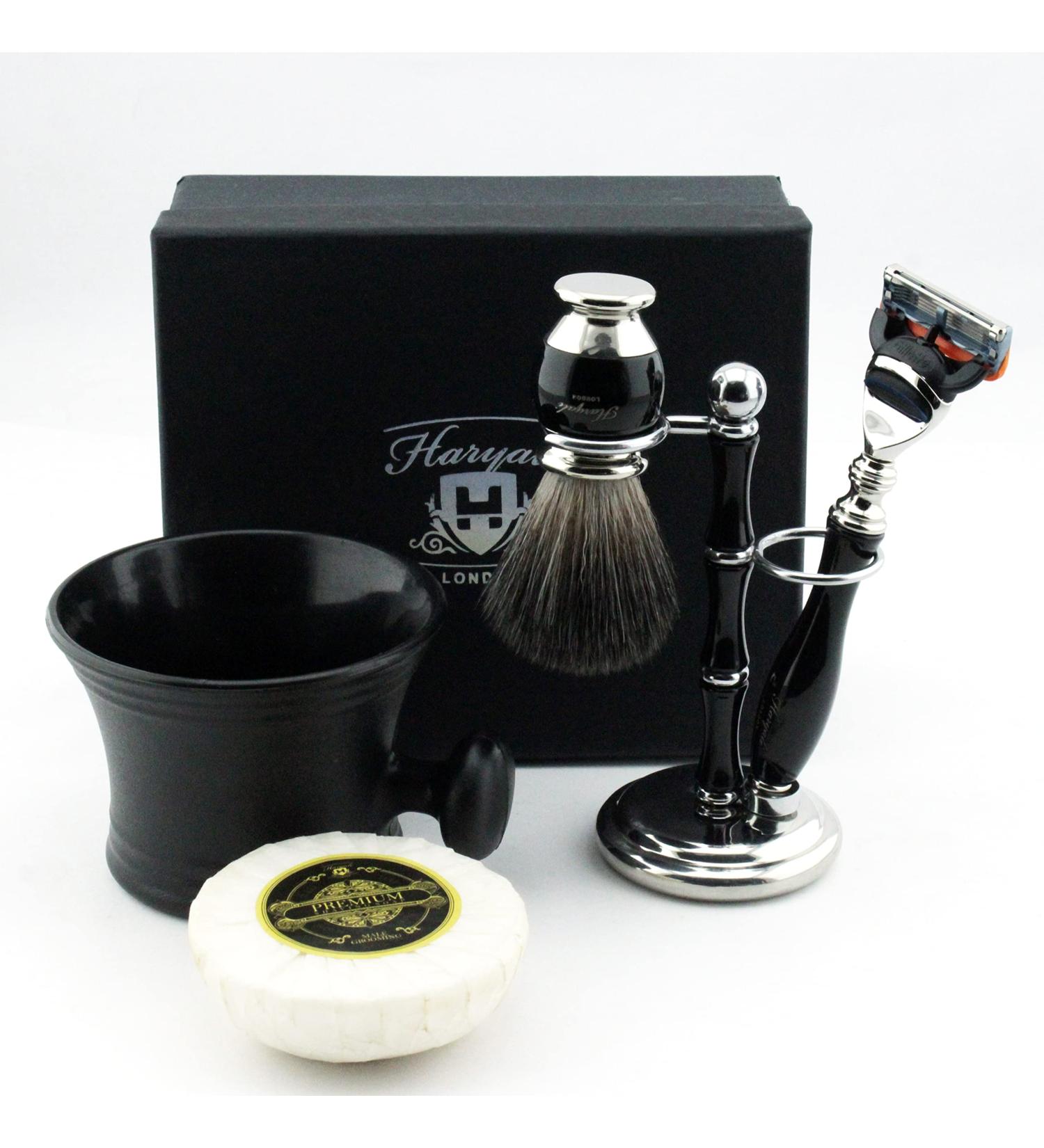 Haryali London 5-Part Razor Set - Black Shaving Brush 5-Blade Razor Shaving Soap & Vintage Cup | Complete Shaving Kit for Smooth Shaves - Buy Online on GoSupps.com