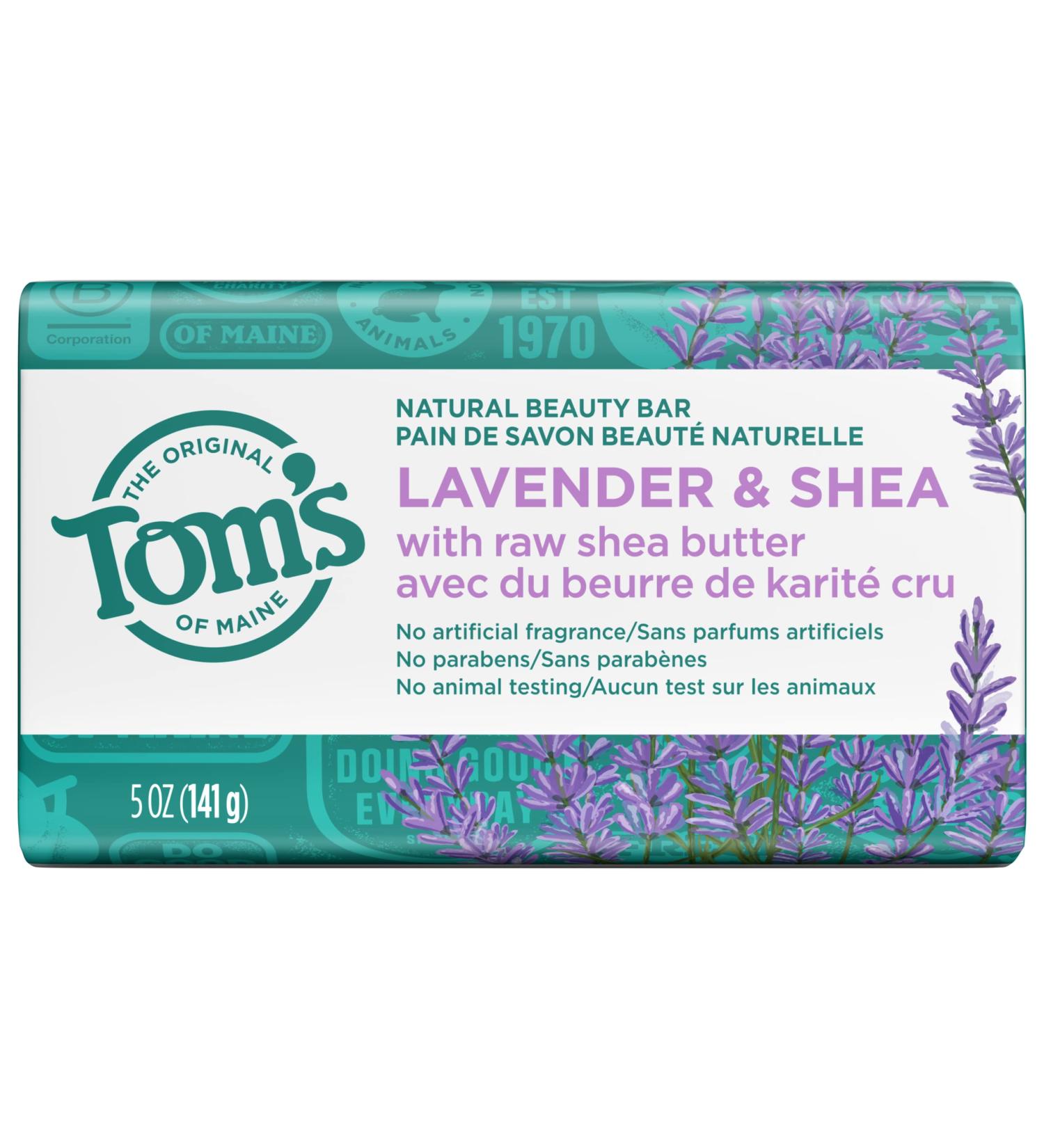 Tom's of Maine Lavender & Shea Natural Beauty Bar Soap - 5 oz | Raw Shea Butter | Eco-Friendly & Cruelty-Free - Buy Online on GoSupps.com