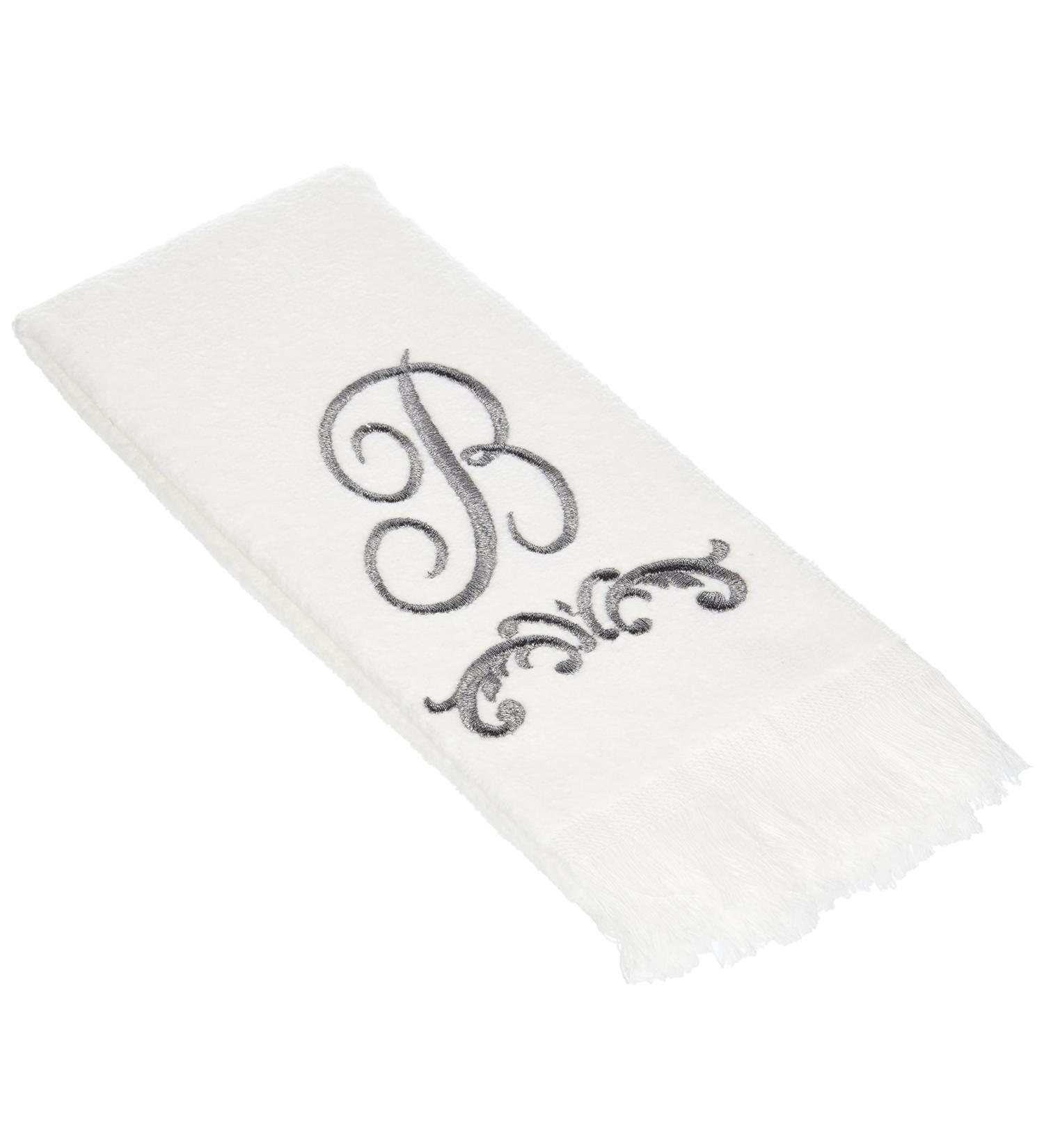 Avanti Monogram Fingertip Towel  R-Scroll  White/Pewter R Fingertip