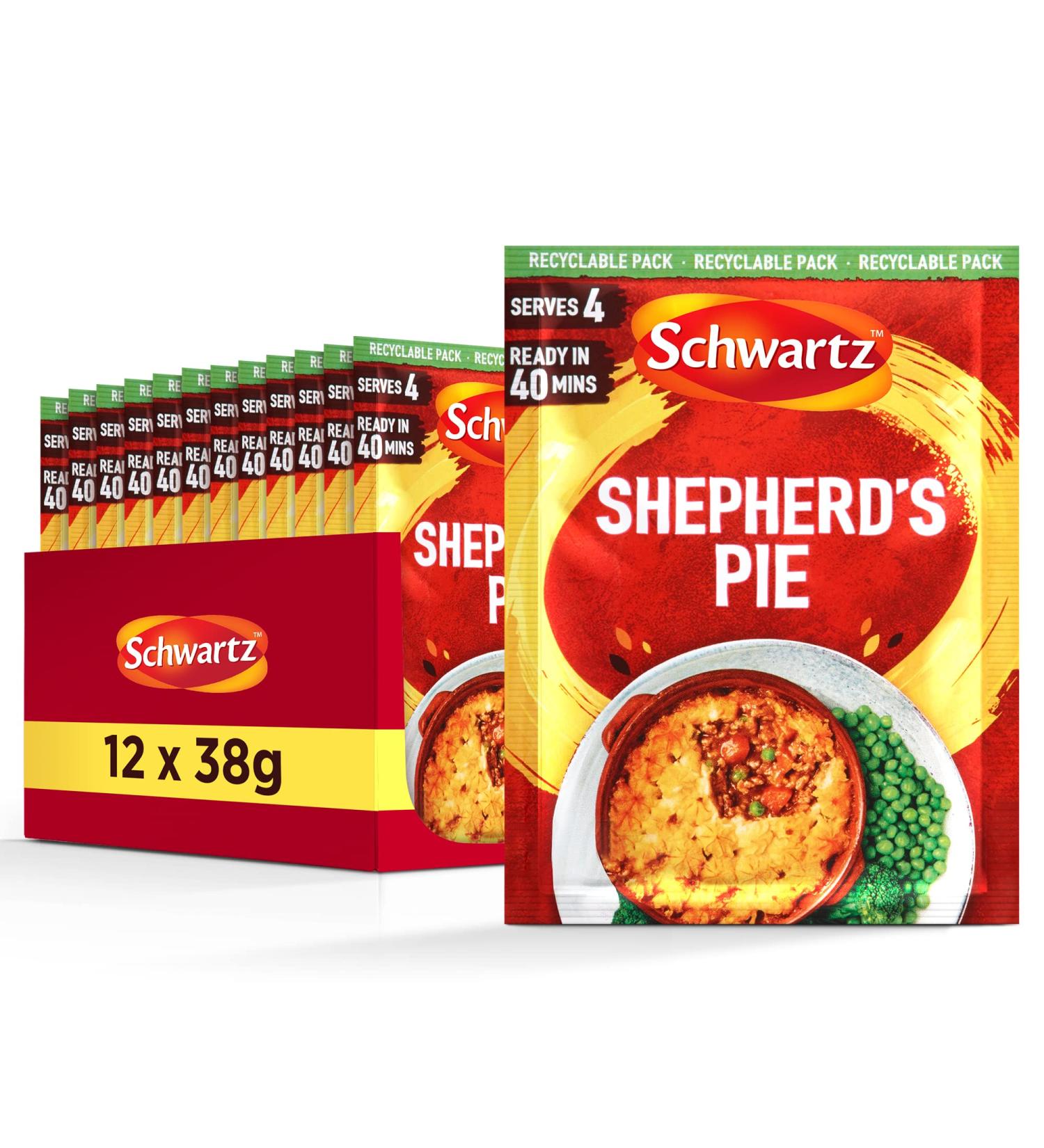  Schwartz Schwartz Shepherd's Pie Mix 38g 4 People 12-Pack Classic Comfort Dish Easy and Tasty Meal with Earthy Paprika Garlic & Aromatic Bay Leaves Dye Free - Buy Online on GoSupps.com