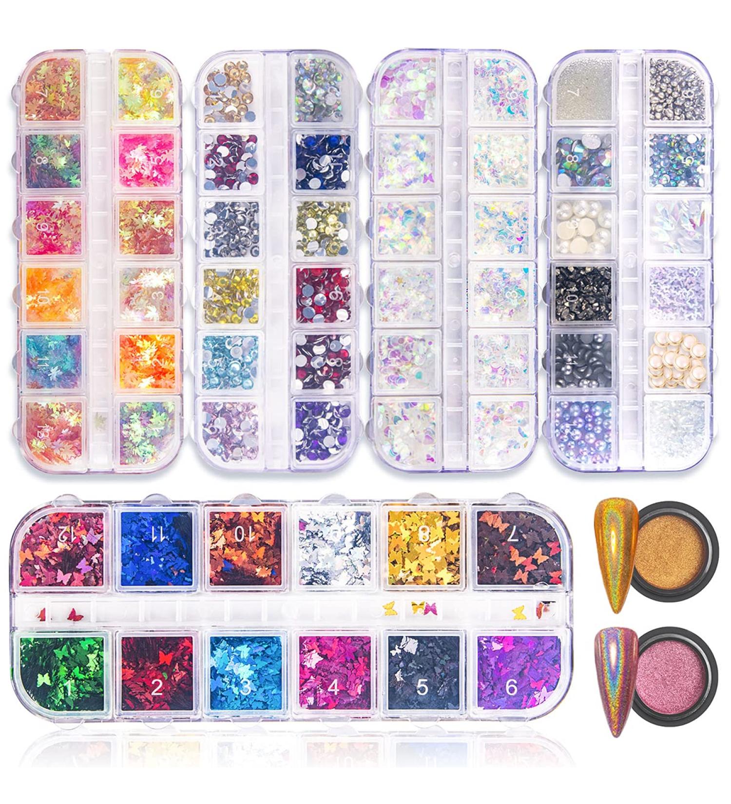 3840 Piece Nail Art Stones Set | Butterfly & Glitter Nail Decoration | International Shipping - Buy Online on GoSupps.com