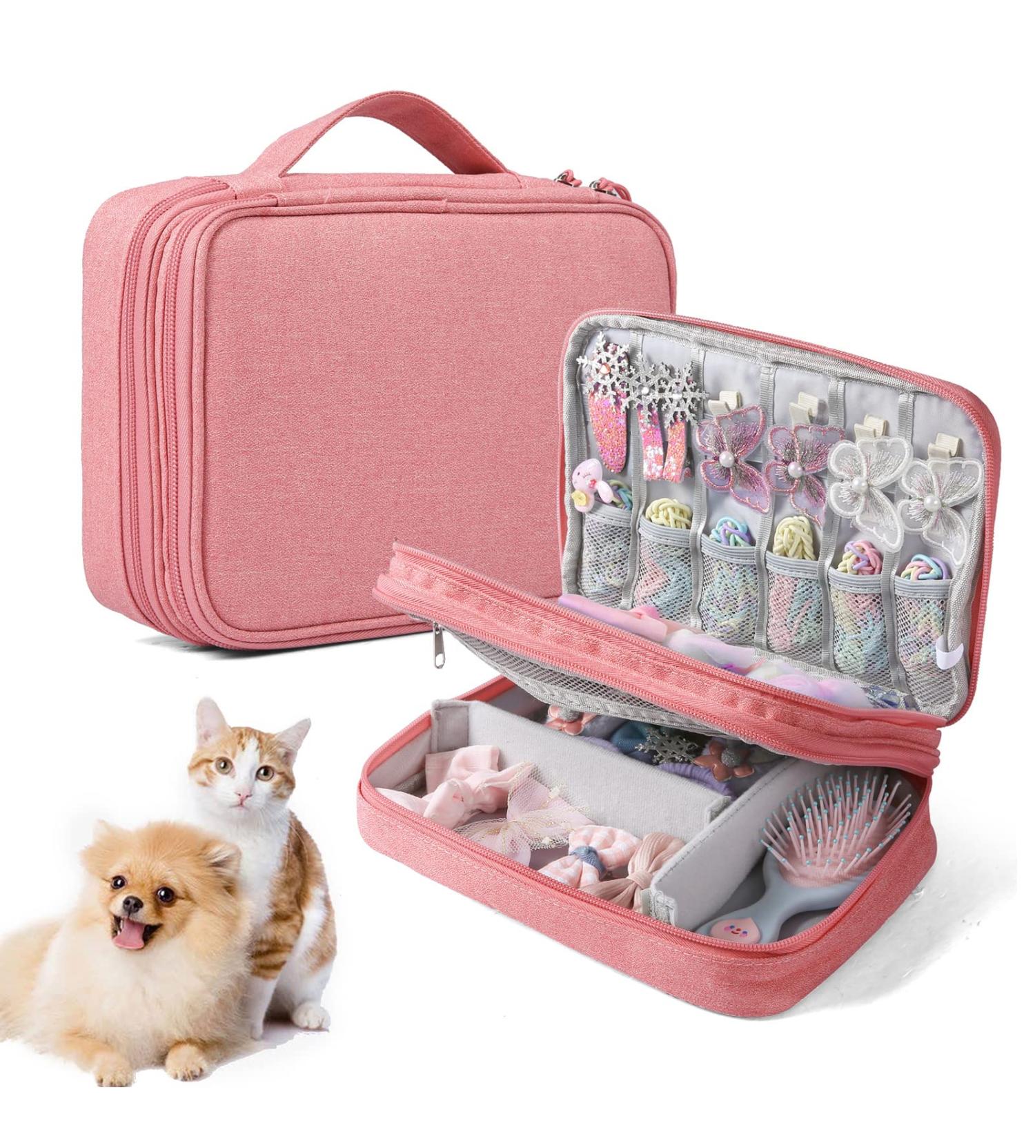 Dog & Cat Hair Accessories Organizer Bag - Pink Holder for Hair Pins, Ties, Bows, Clips, Barrettes, Headbands - Birthday/Festival Gift - (Hair Accessories Not Included) - Buy Online on GoSupps.com