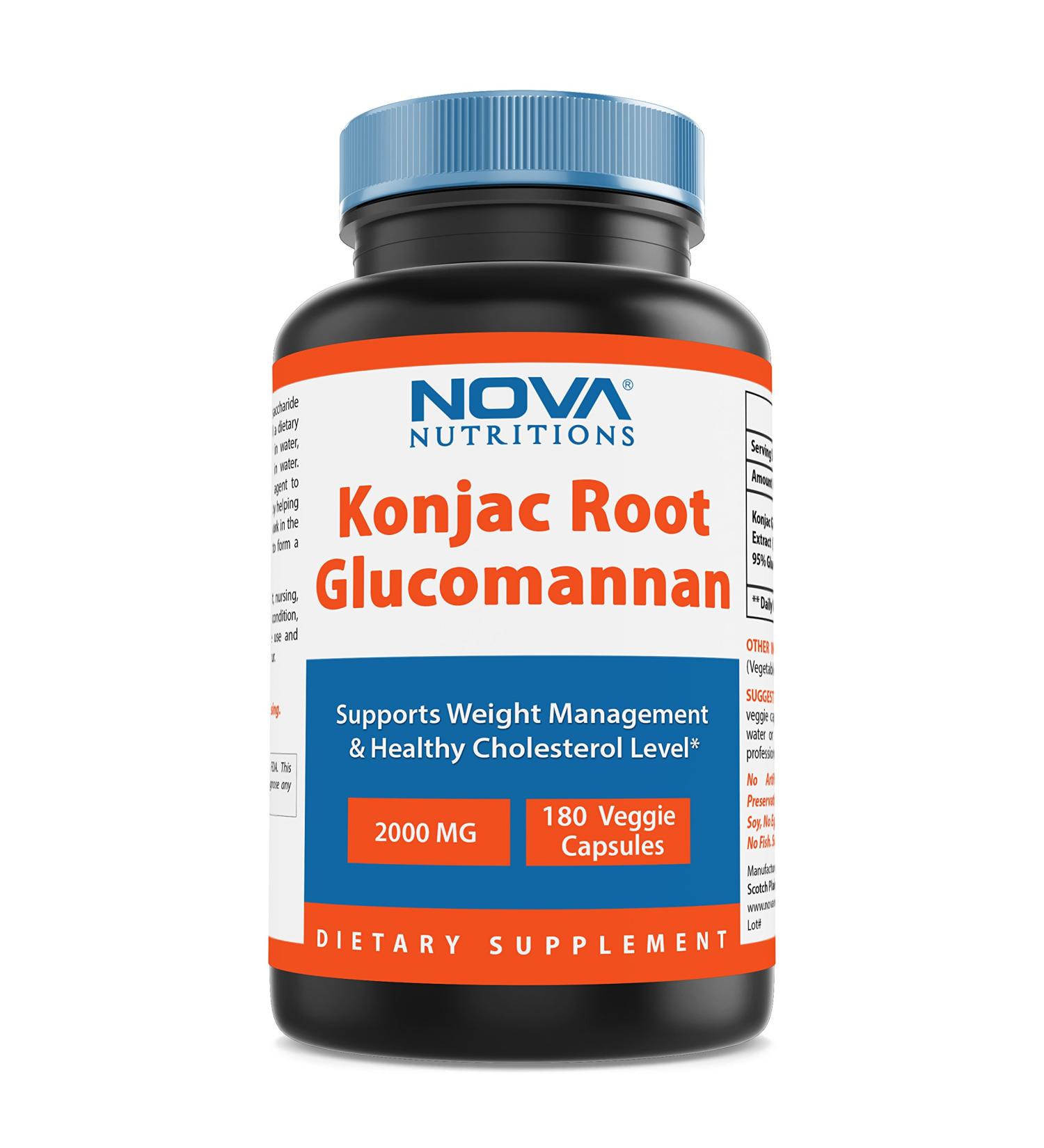 Nova Nutritions Konjac Root Glucomannan Capsules 2000mg - 180 Veggie Caps, Promotes Digestive Health & Weight Management - Buy Online on GoSupps.com