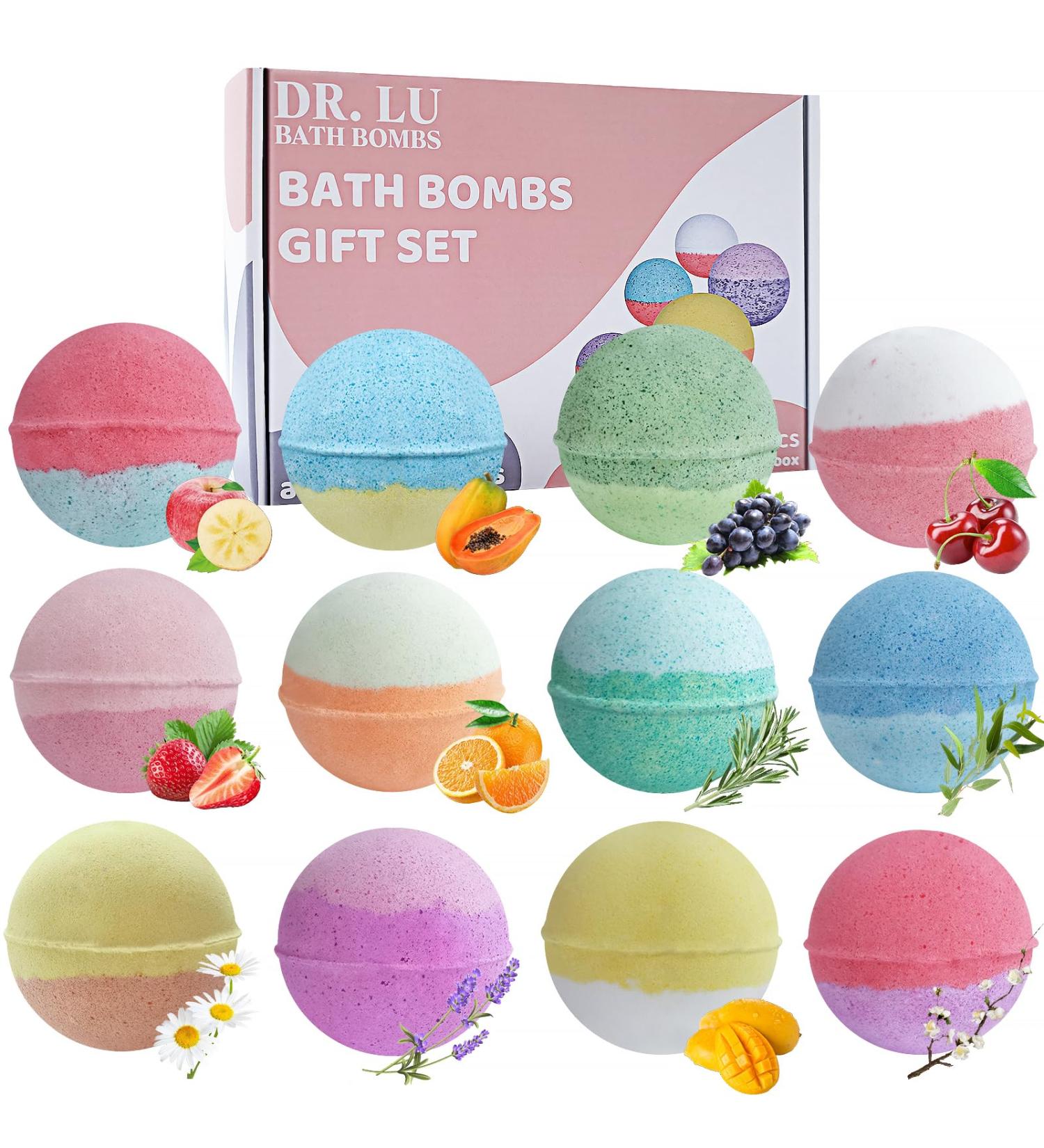 Dr. LU Bath Bombs Gift Set - 12 PCS Handmade Organic Bubble Bath Bombs with Essential Oils for Valentine's, Mother's Day, Anniversary - Natural & Organic Shower Bombs - Buy Online on GoSupps.com