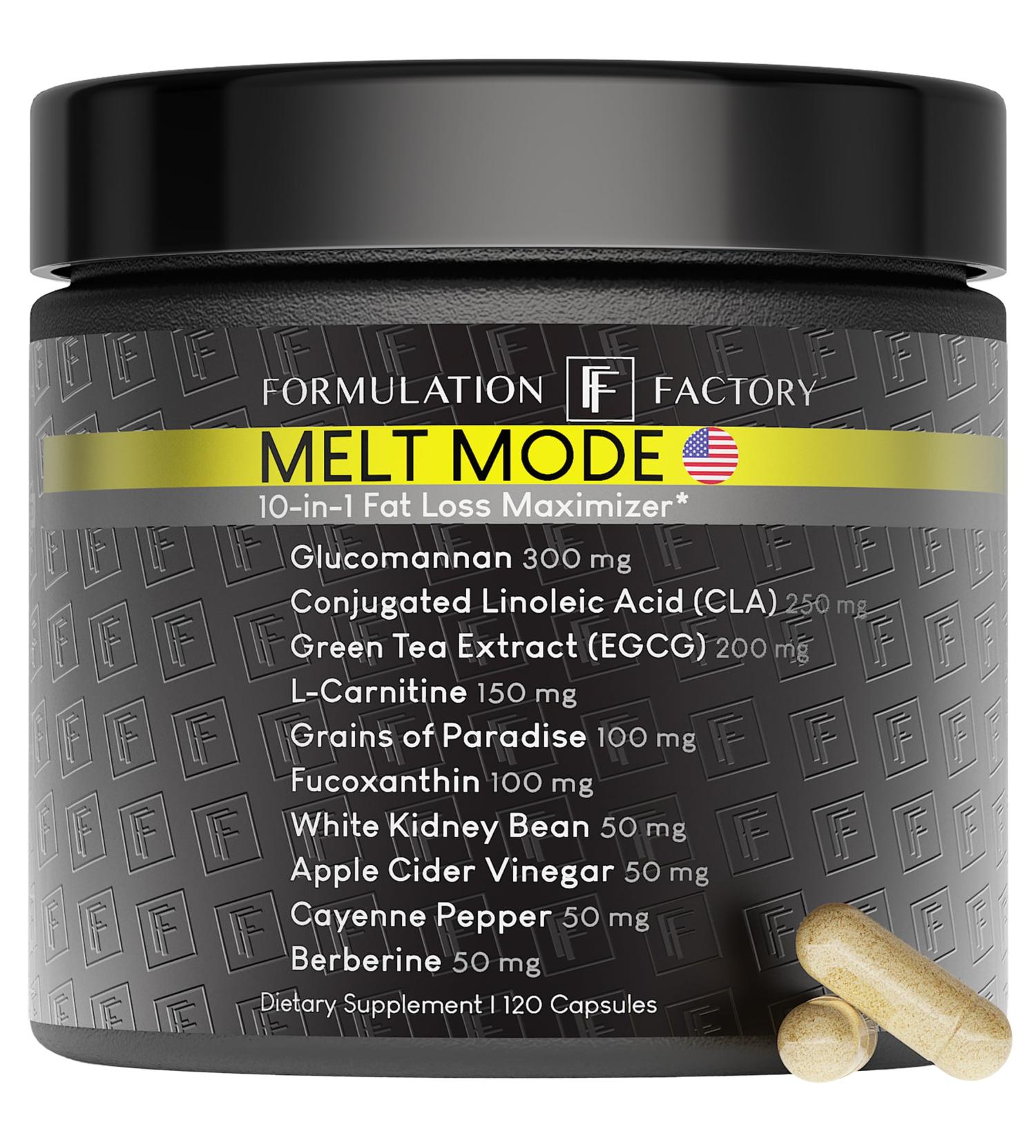 Formulation Factory Melt Mode 10-in-1 Wellness Supplement with Green Tea Extract L-Carnitine CLA Glucomannan Apple Cider Vinegar & More Supports Metabolism & Energy (2 Month Supply 120 Capsules) 120 Count (Pack of 1) - Buy Online on GoSupps.com