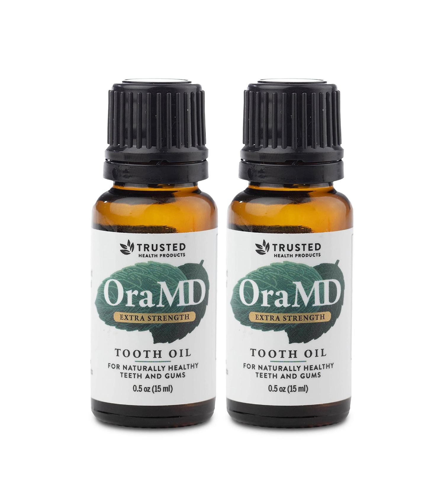 OraMD Extra Strength Tooth Oil: Potent All Natural Liquid Toothpaste Breath Freshener Alcohol Free Mouthwash for Dry Mouth Healthy Teeth & Gums Safe on Sensitive Teeth & Gums Dentist Recommended Two Pack - Buy Online on GoSupps.com