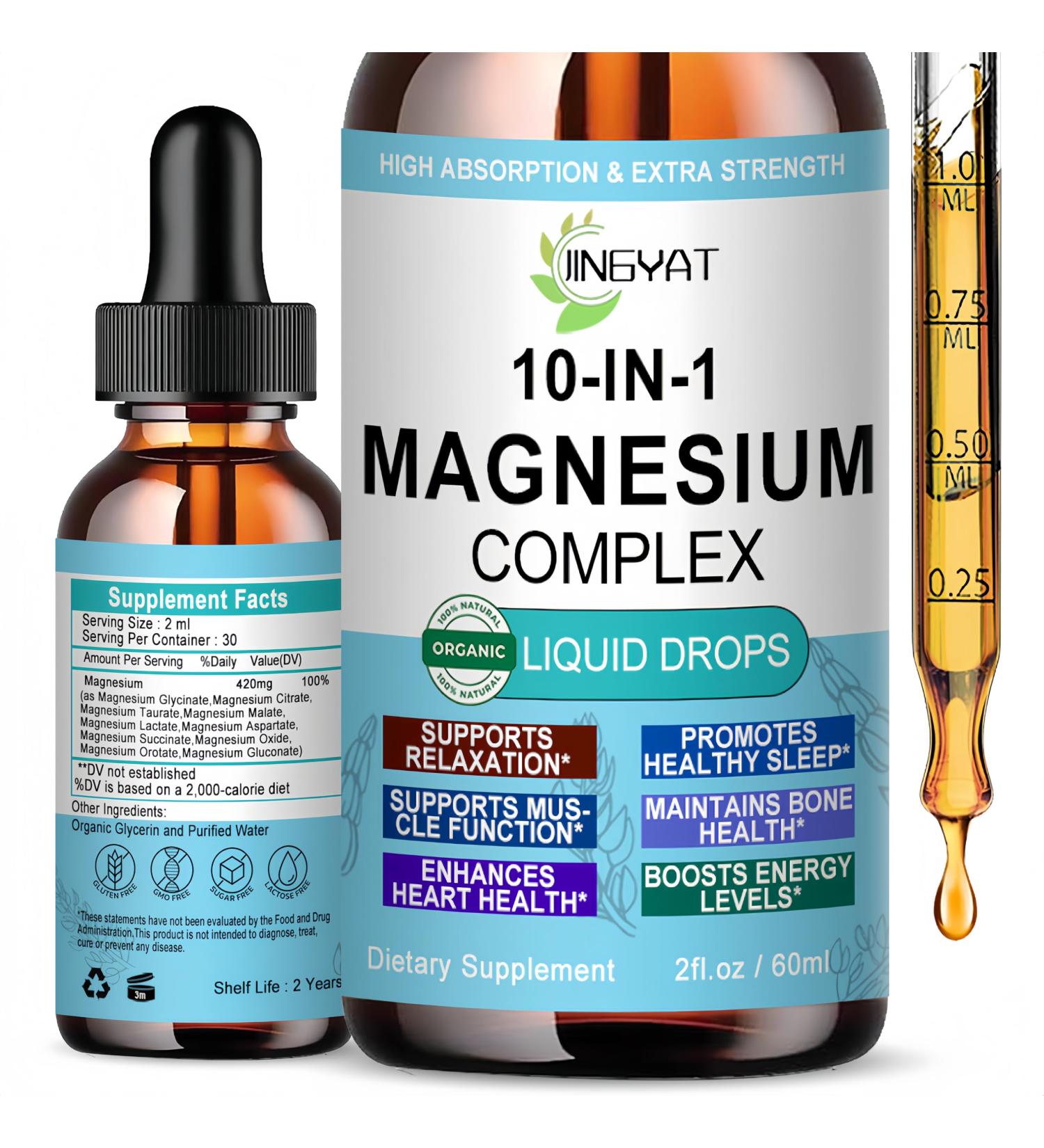 High Absorption Magnesium Complex Drops | 10-in-1 Liquid Magnesium Complex for Women & Men with Glycinate Citrate Taurate | for Stress Relief Sleep Heart Health | Vegan Non-GMO Fast-Acting Formula - Buy Online on GoSupps.com