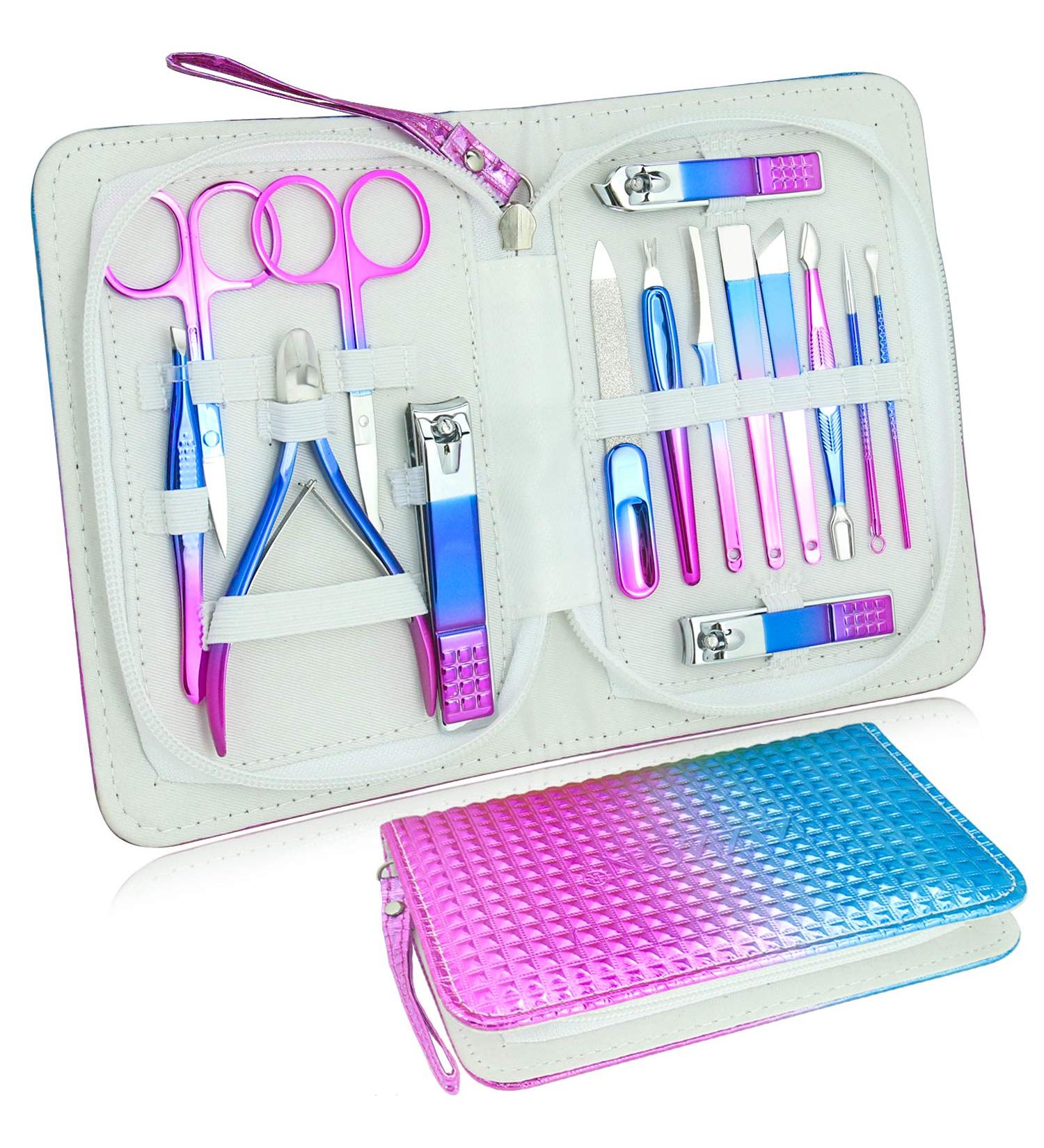 ZIZZON Manicure Pedicure Kit Nail Care Grooming Tool with Travel Case - Blue Purple - Buy Online on GoSupps.com