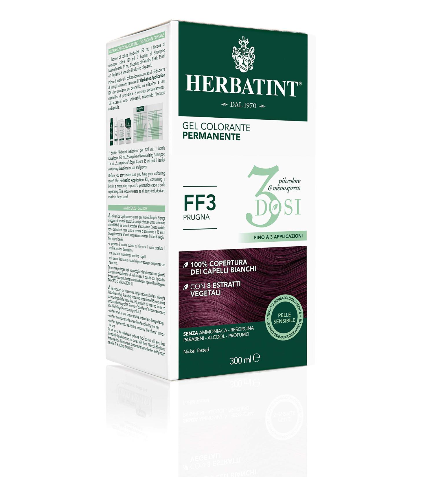 Herbatint Permanent Color Gel 3Dosi 300 ml - FF3 Plum ammonia-free for sensitive skin 100% white hair coverage with 8 organic natural extracts - Buy Online on GoSupps.com