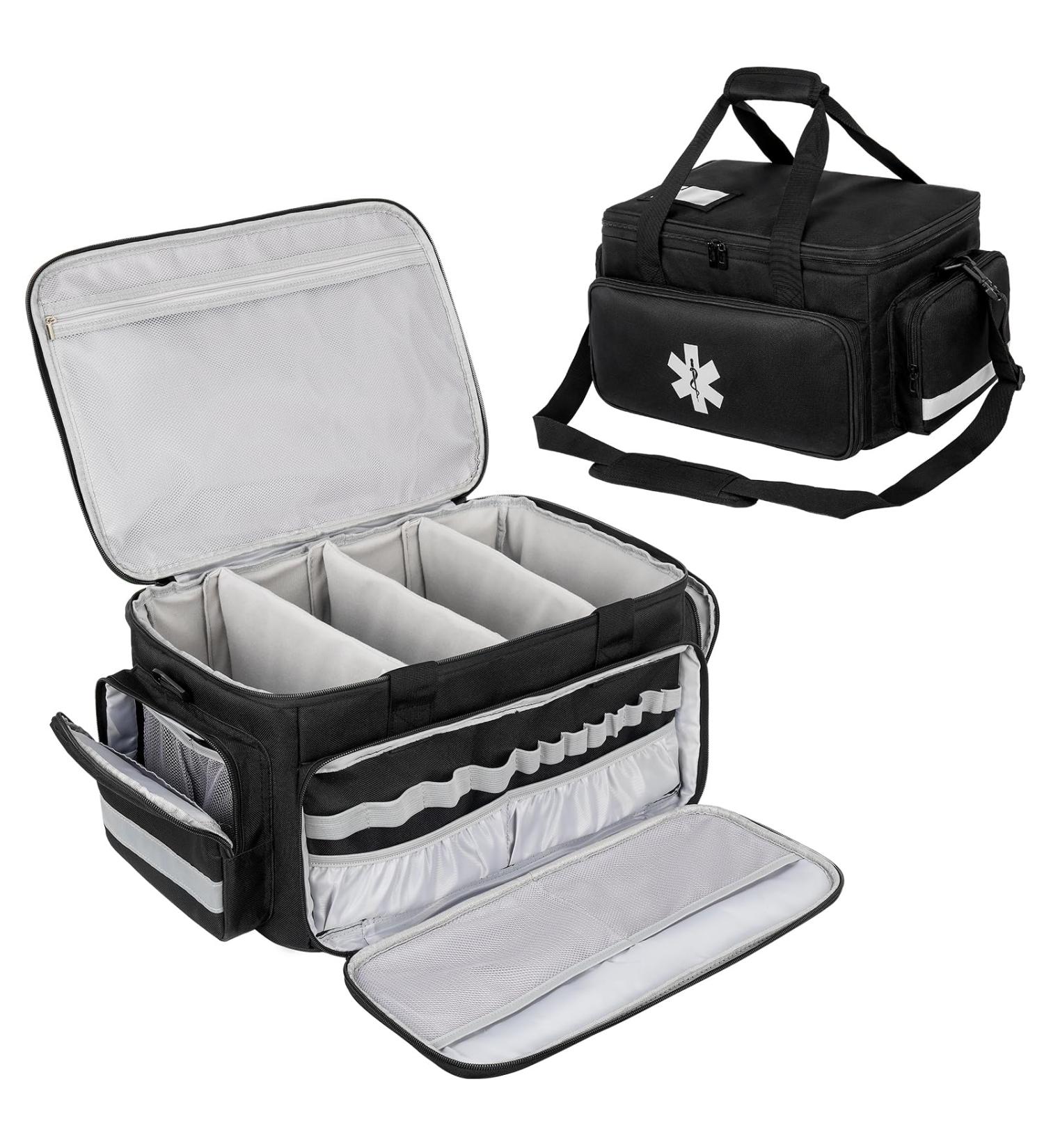 Jamiukro Big First Aid Bag | Empty Emergency Nurse Punch & Medication Travel Bag | Black Medical Storage Solution - Buy Online on GoSupps.com