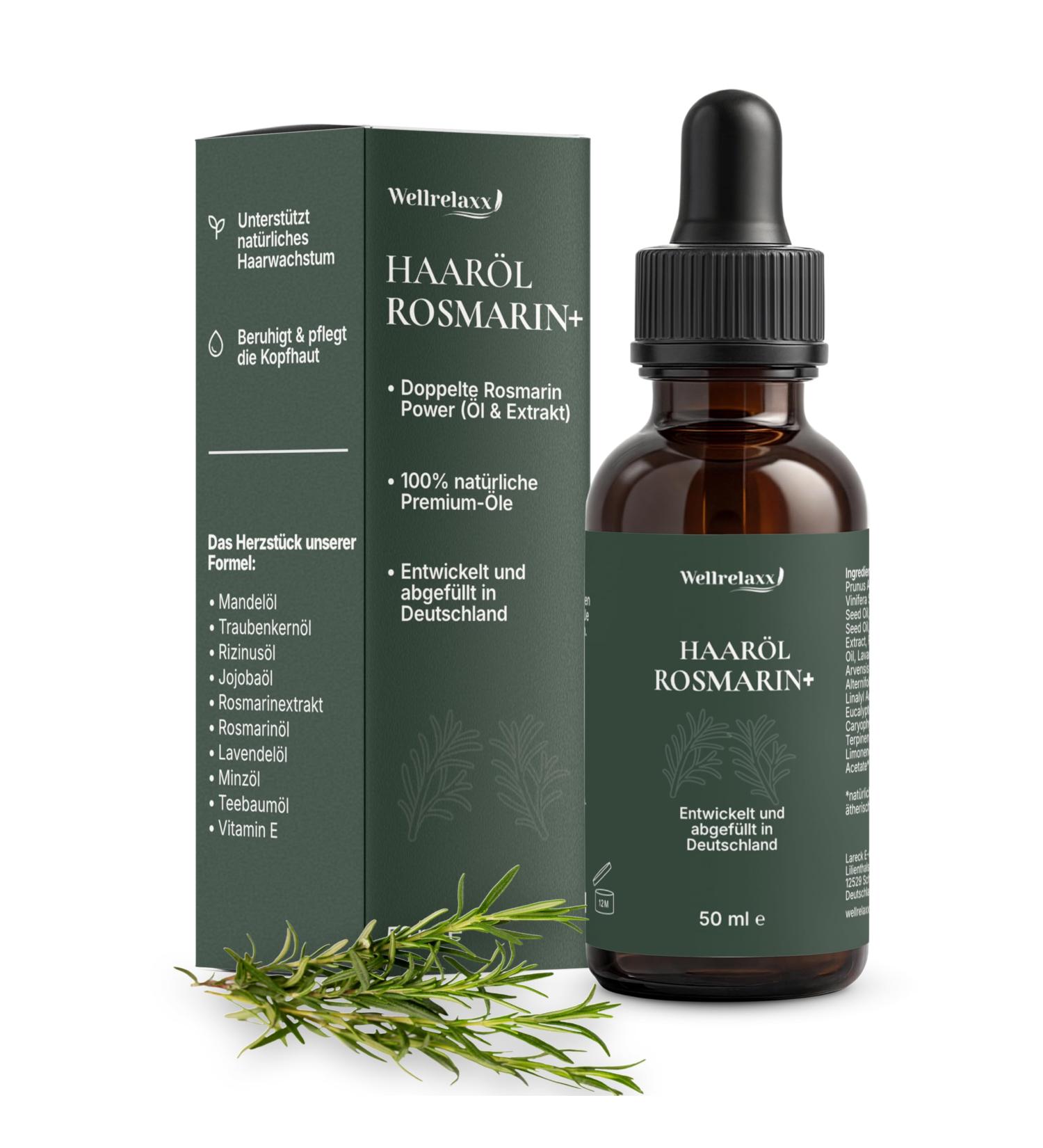 Wellrelaxx Rosemary oil hair rosemary + formula for fullness and growth refined with castor oil almond oil and vitamin E developed and filled in Germany 100 natural hair oil - Buy Online on GoSupps.com