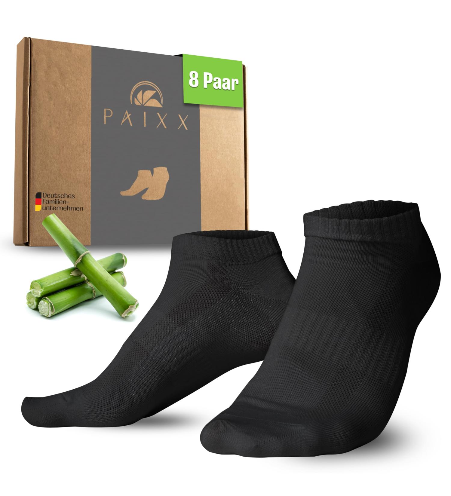 Paixx Premium Bamboo Sneaker Socks 8 Pack | Breathable Antibacterial Ankle Socks for Men & Women | Sizes 39-42 & 43-46 | Lint-Free Anti-Smell Black Socks - Buy Online on GoSupps.com