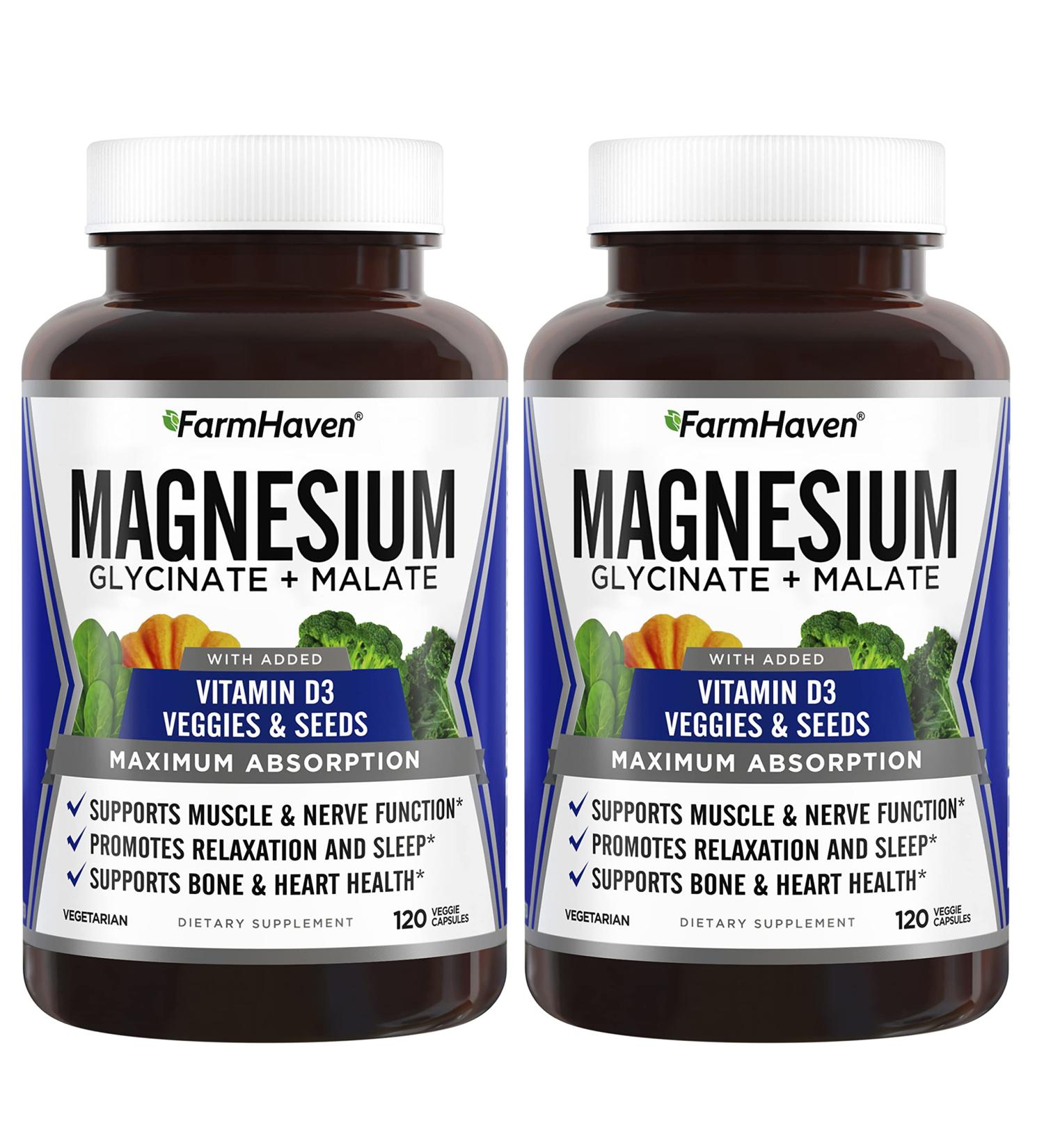 FarmHaven Magnesium Glycinate & Malate Complex w/ Vitamin D3 | 240 Capsules, 100% Chelated, Vegan | Bone Health, Nerves & Muscles Support - Buy Online on GoSupps.com