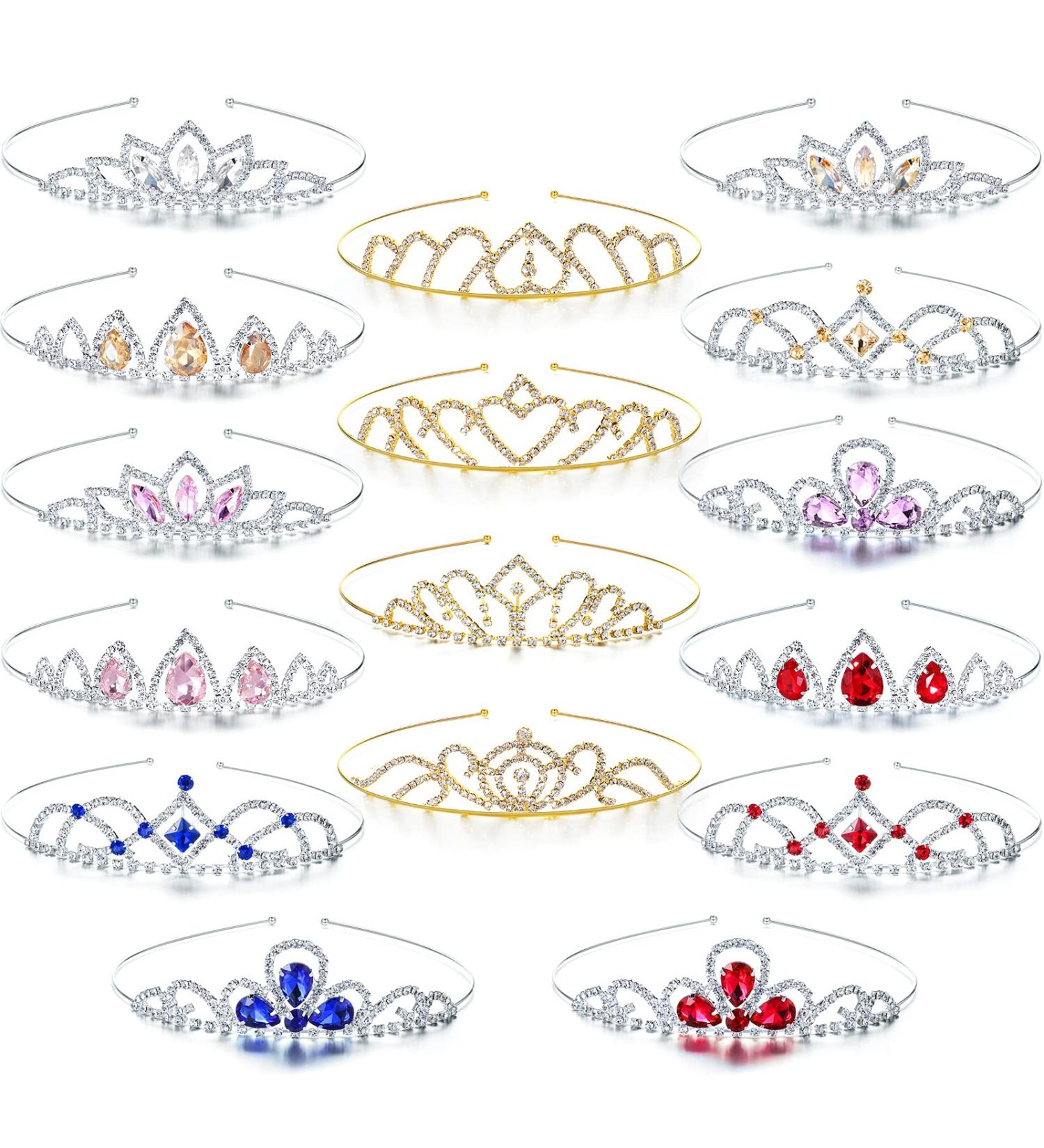 Haull 16-Piece Girls Crystal Tiara Rhinestone Crown Set - Princess Headband for Birthday Parties and Hair Styling - Buy Online on GoSupps.com