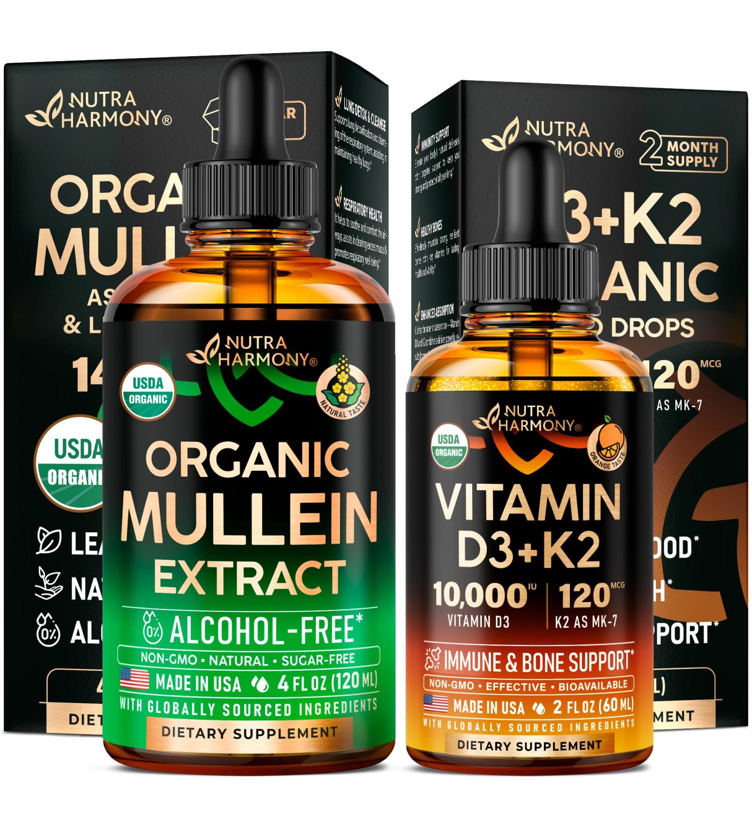 NUTRAHARMONY Organic Mullein & Vitamin D3 K2 Drops