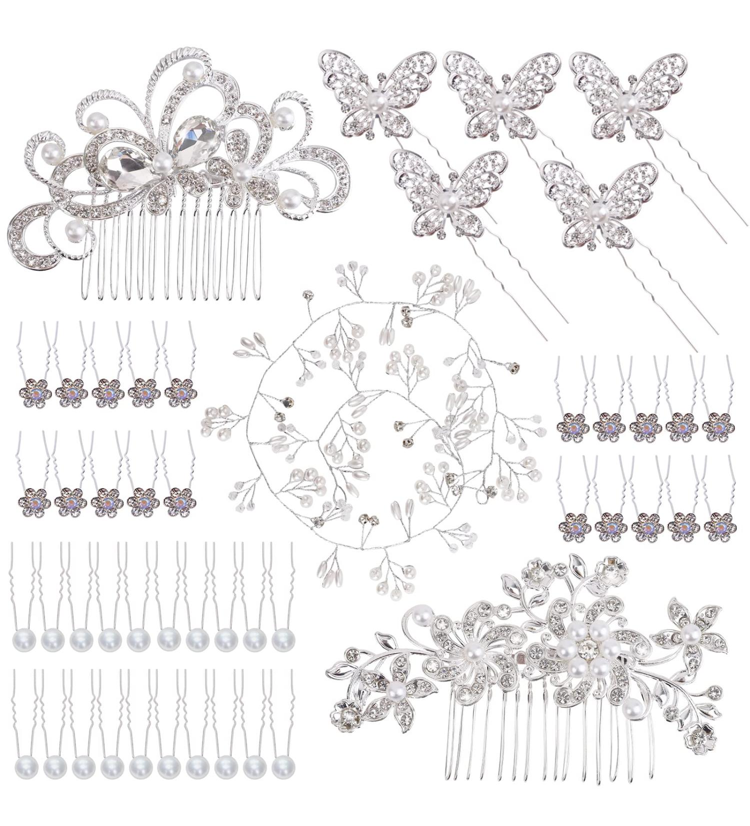 48-Piece Wedding Hair Comb Set with Crystal Pearl Bridal Accessories - Buy Online on GoSupps.com