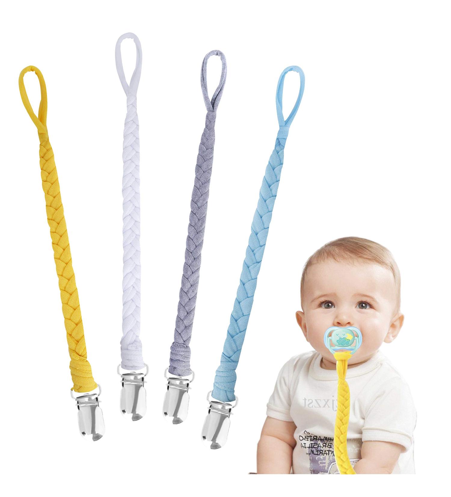 Pacifier Chain Set for Newborns | Cotton Baby Pacifier Bands - 4 Pieces - Triangle Design for Boys & Girls - Buy Online on GoSupps.com