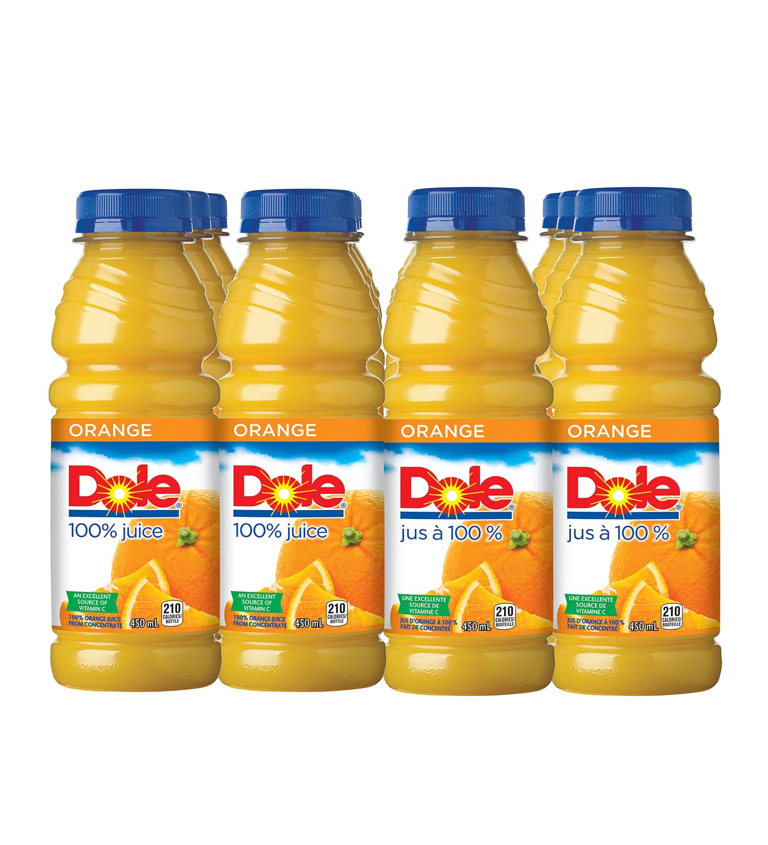 Dole 100% Orange Juice from Concentrate 450 ml Bottles 12 Pack - Buy Online on GoSupps.com